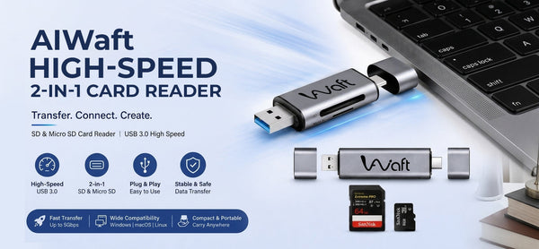 AIWaft High-Speed 2-in-1 Card Reader – USB 3.0 & Type-C