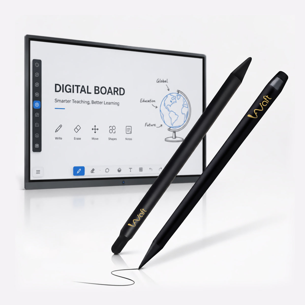AIWaft 2-in-1 Stylus Pen for Digital Boards – Fine Point Tip, High Sensitivity & Precision | Smooth Writing & Drawing for Smart Boards | Capacitive Stylus | Black Stylus for Digital Boards