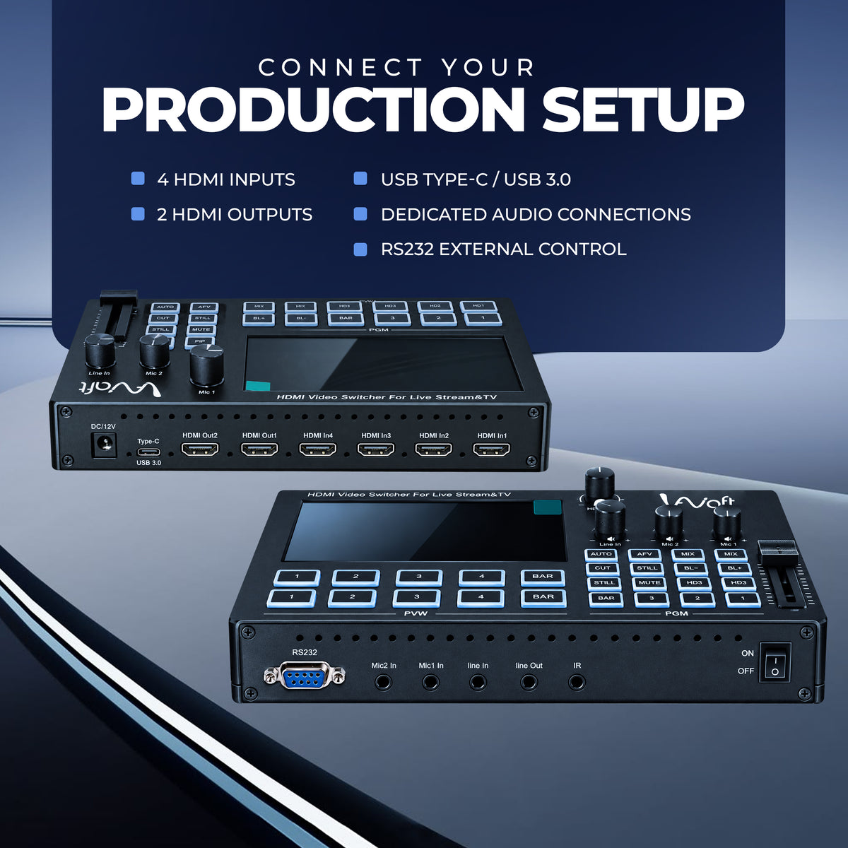 AIWaft 4 Way HDMI Video Switcher with 5-Inch IPS Screen for Live Streaming