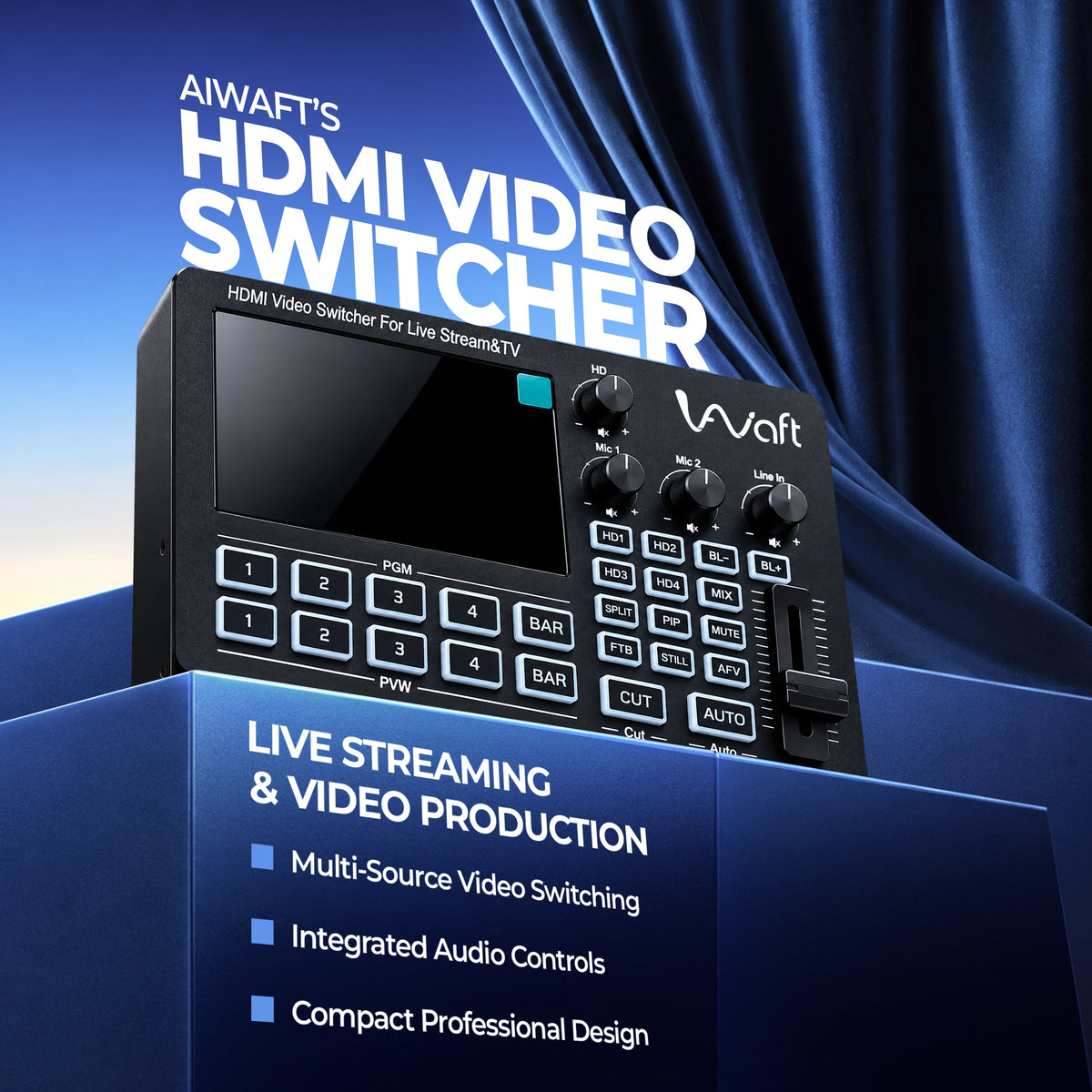 AIWaft 4 Way HDMI Video Switcher with 5-Inch IPS Screen for Live Streaming
