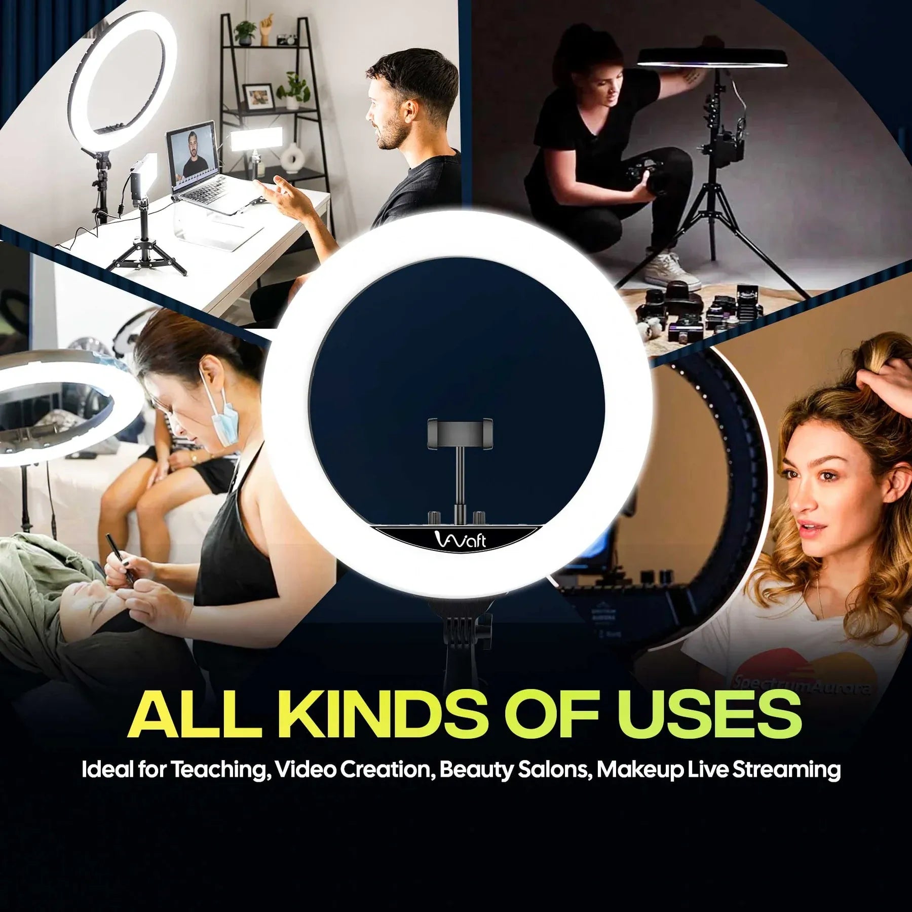 AIWaft 18-Inch Ring Light with Stand & Phone Holder – Perfect for YouTube, Video, and Makeup | LED Dimmable Light with Adjustable Brightness