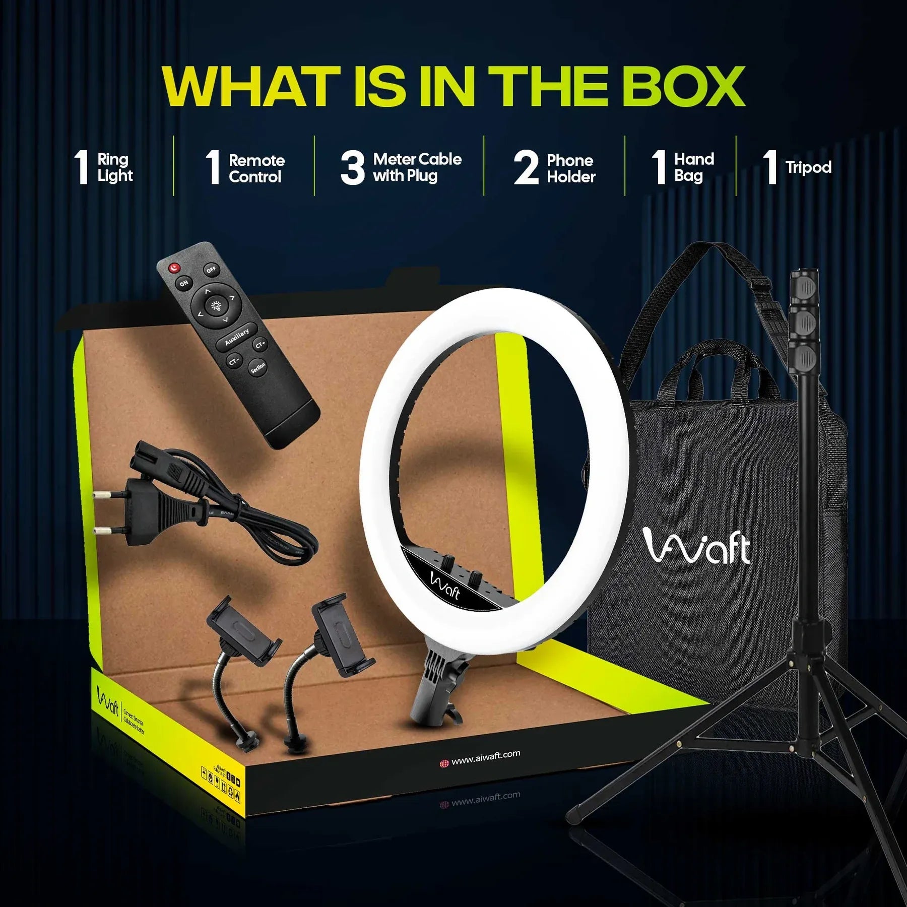 AIWaft 18-Inch Ring Light with Stand & Phone Holder – Perfect for YouTube, Video, and Makeup | LED Dimmable Light with Adjustable Brightness