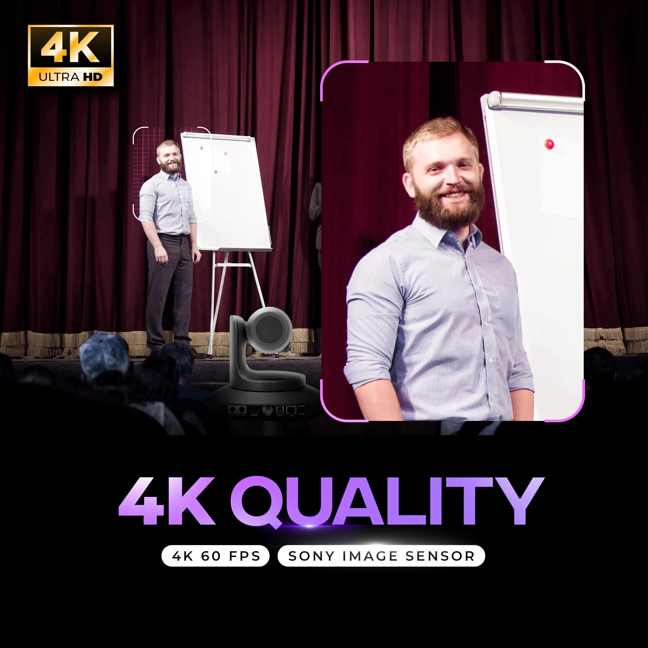 AIWaft 4K PTZ Pro Lens Camera 12X Optical Zoom with HDMI, SDI, USB IP for Online Teaching & Live Streaming