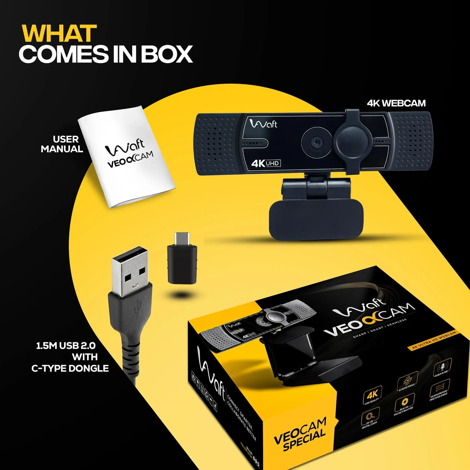 AIWAFT 4K VEOαCAM with AI Auto Focus, Dual Mic & EPTZ for Streaming, Zoom & Video Conferencing.