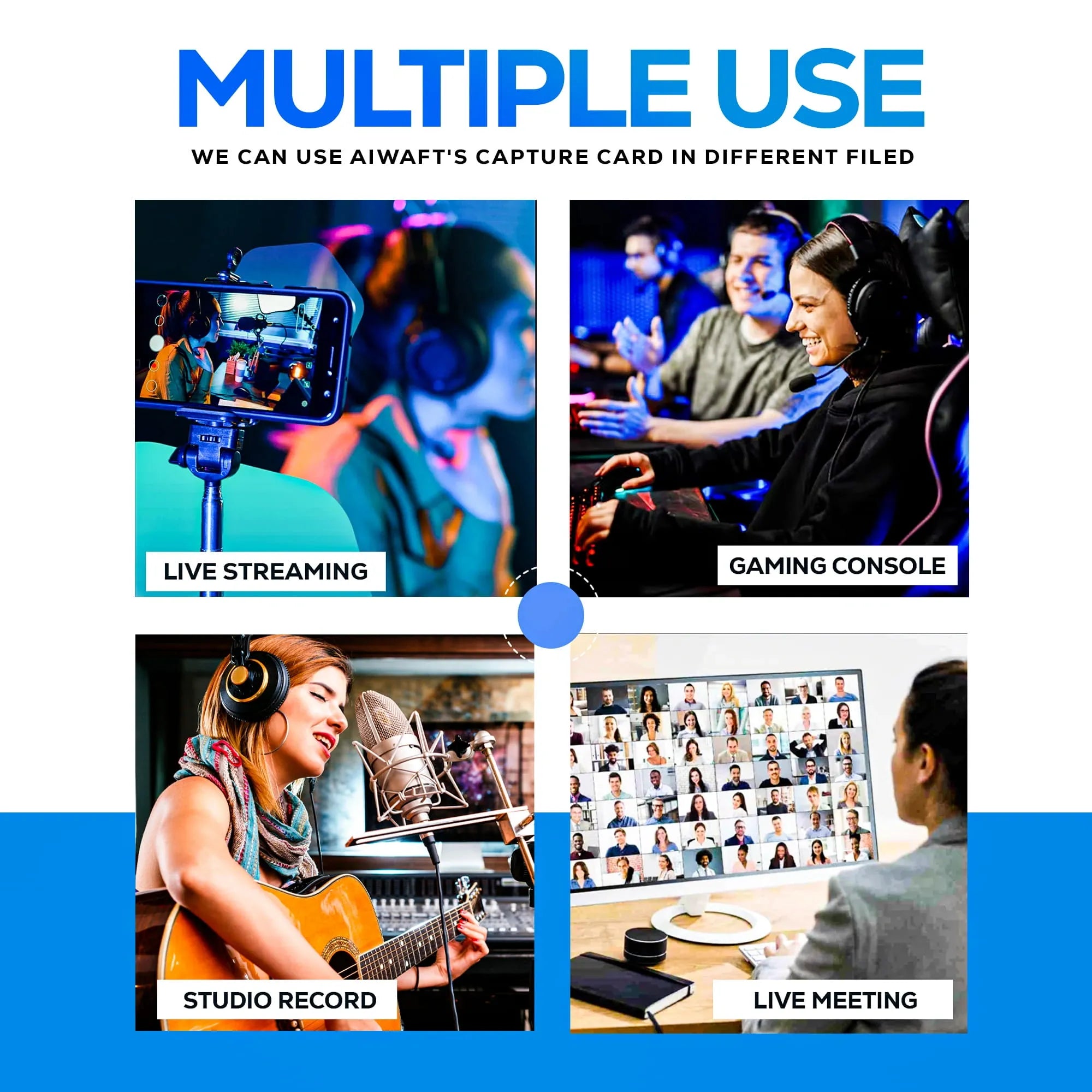 AIWaft Full HD Video Capture Card | 1080p 60FPS | HDMI to USB + Type-C | Ideal for Gaming, Streaming & Live Recording on PC, Laptop & Mobile Devices