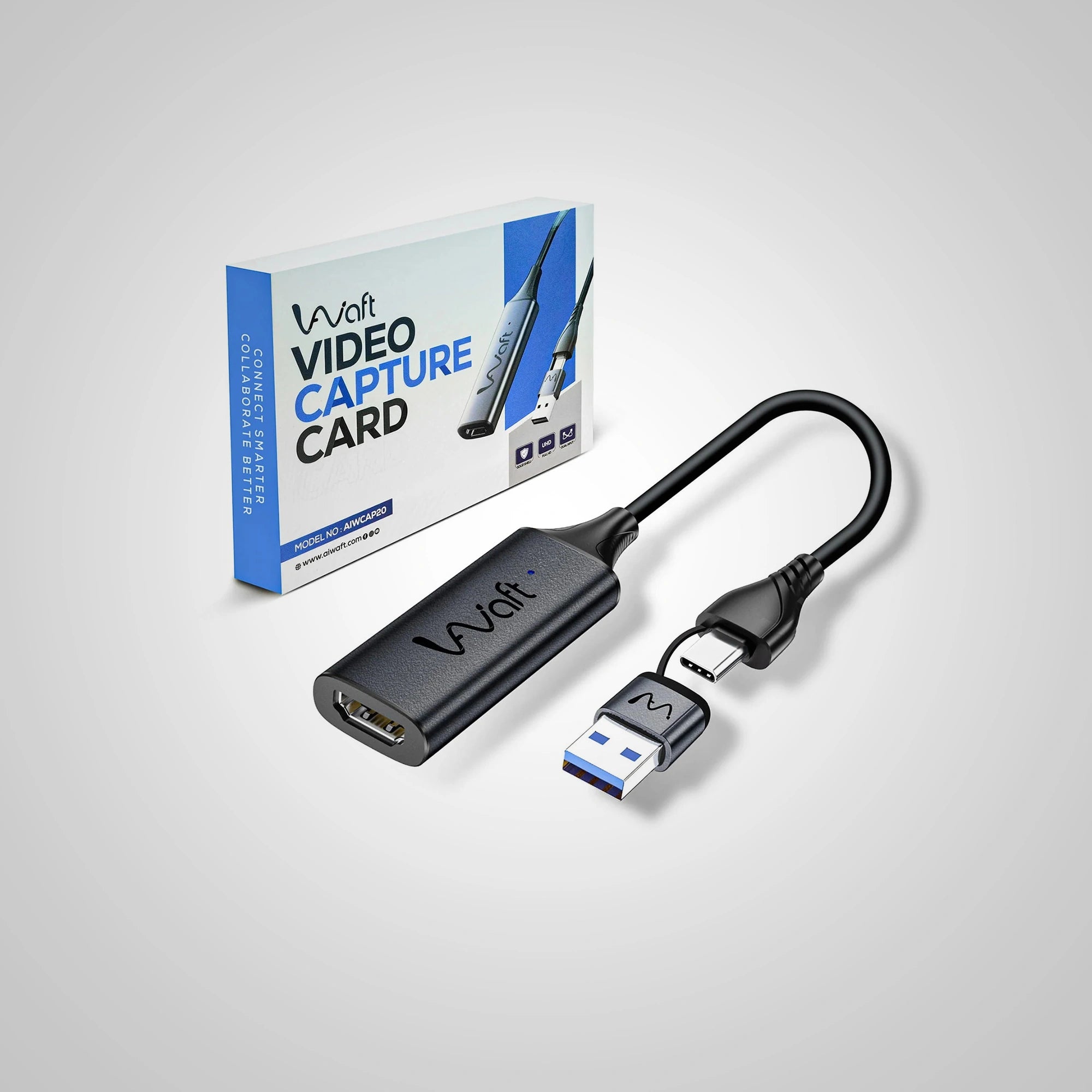 AIWaft Full HD Video Capture Card | 1080p 60FPS | HDMI to USB + Type-C | Ideal for Gaming, Streaming & Live Recording on PC, Laptop & Mobile Devices