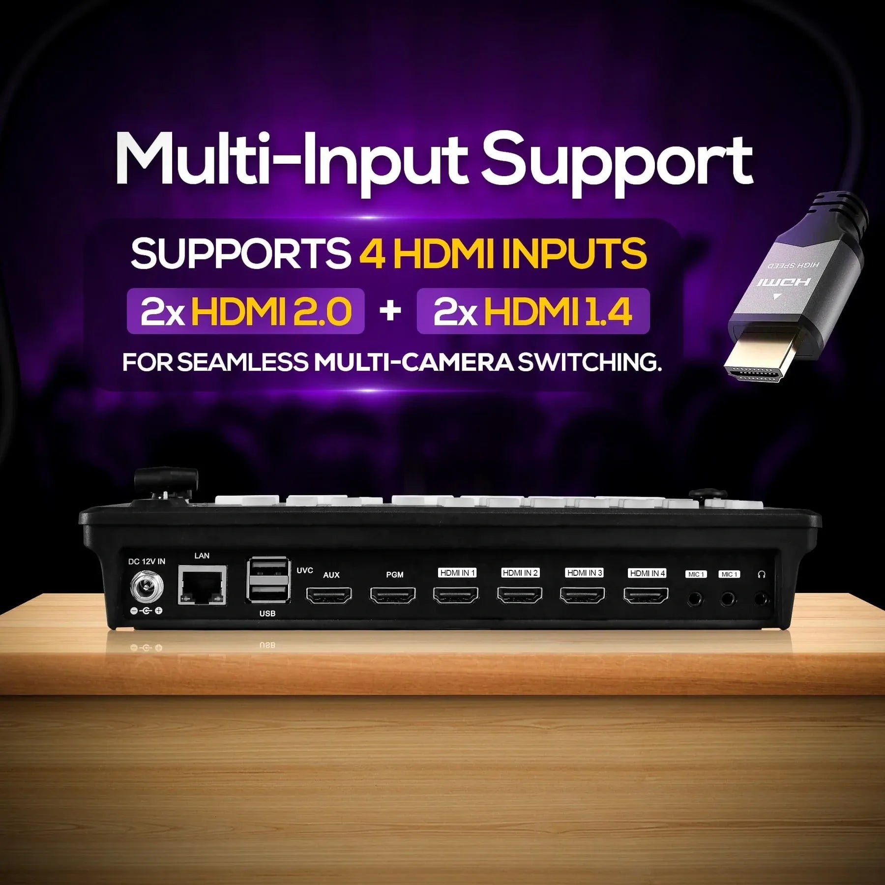 AIWaft HDMI Video Switcher – Multi-Input Live Streaming Mixer with PTZ Control, 4K Support, USB & SD Recording, Special Effects & Keying