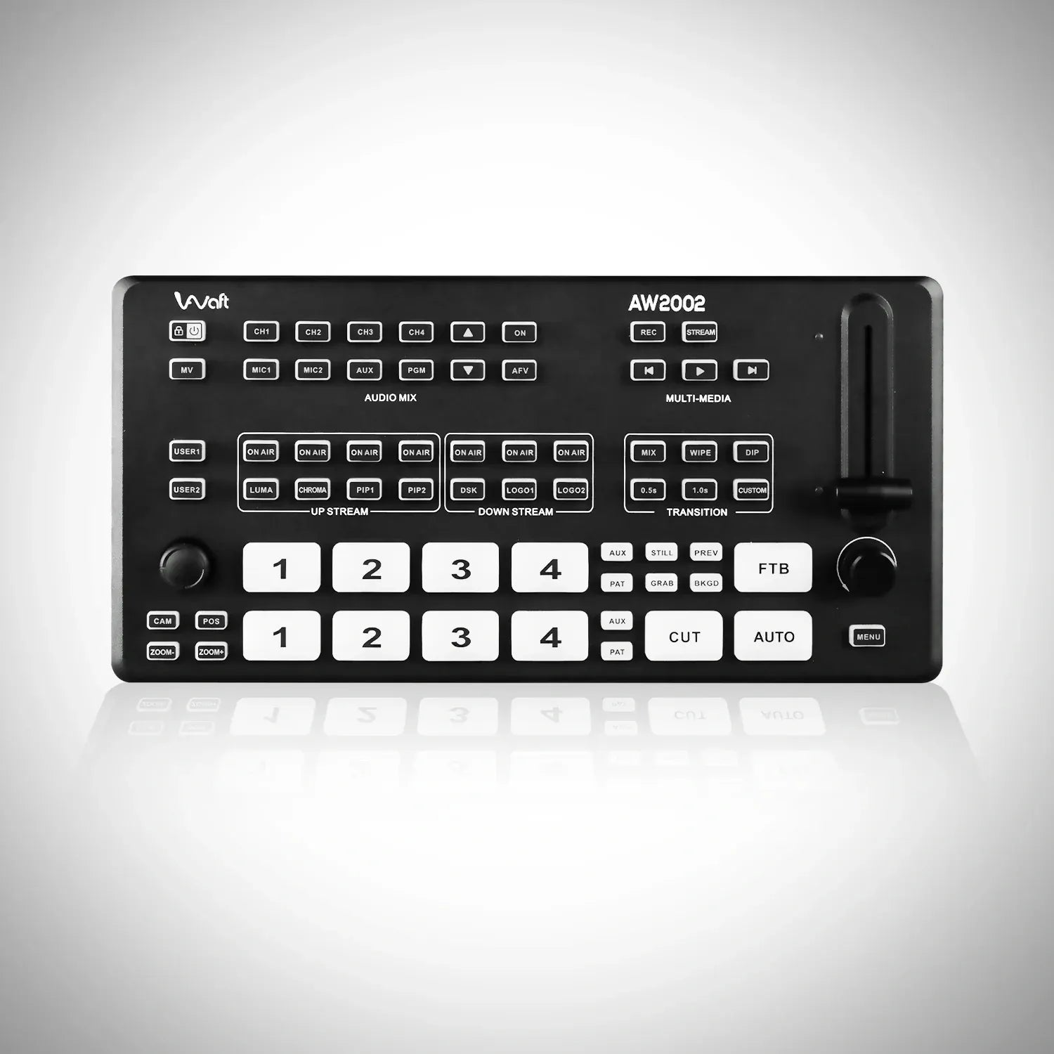 AIWaft HDMI Video Switcher – Multi-Input Live Streaming Mixer with PTZ Control, 4K Support, USB & SD Recording, Special Effects & Keying