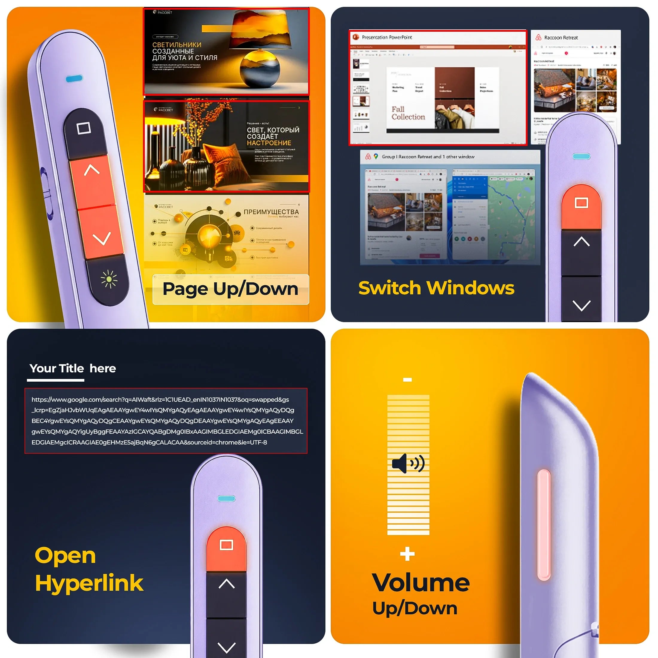 AIWaft Laser Pointer Presentation Clicker USB & Type-C 2-in-1 Wireless Presenter, 2.4GHz RF Remote for PowerPoint PPT, Keynote, Mac, PC & Laptop with Hyperlink & Volume Control (Purple)