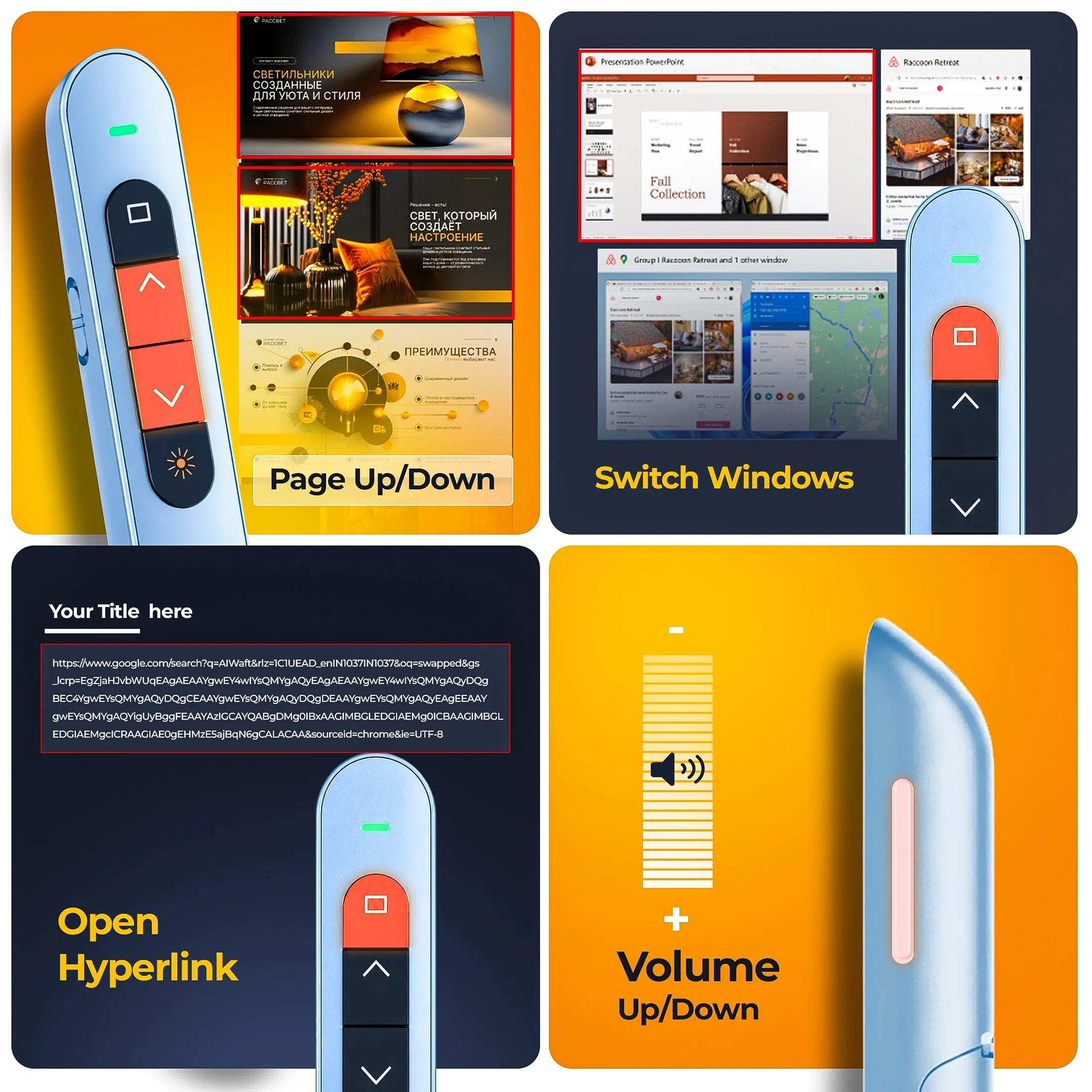 AIWaft Laser Pointer Presentation Clicker USB & Type-C 2-in-1 Wireless Presenter, 2.4GHz RF Remote for PowerPoint PPT, Keynote, Mac, PC & Laptop with Hyperlink & Volume Control (Blue)