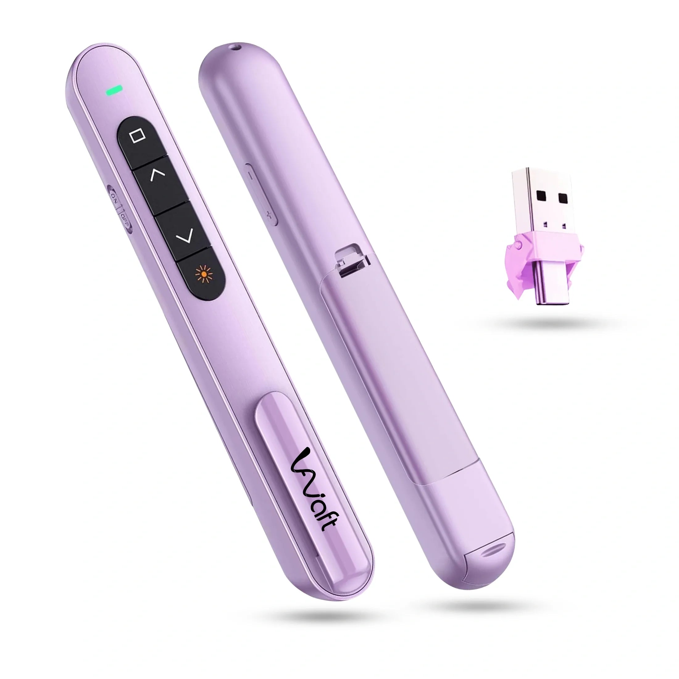 AIWaft Laser Pointer Presentation Clicker USB & Type-C 2-in-1 Wireless Presenter, 2.4GHz RF Remote for PowerPoint PPT, Keynote, Mac, PC & Laptop with Hyperlink & Volume Control (Purple)