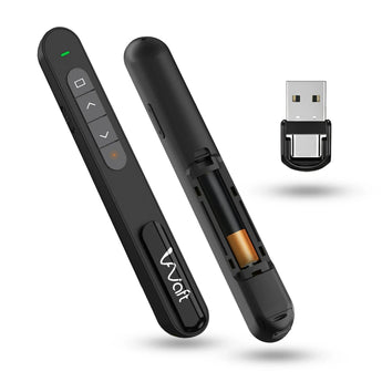 AIWaft Laser Pointer Presentation Clicker USB & Type-C 2-in-1 Wireless Presenter, 2.4GHz RF Remote for PowerPoint PPT, Keynote, Mac, PC & Laptop with Hyperlink & Volume Control (Black)
