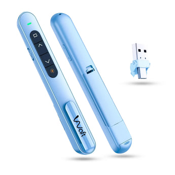 AIWaft Laser Pointer Presentation Clicker USB & Type-C 2-in-1 Wireless Presenter, 2.4GHz RF Remote for PowerPoint PPT, Keynote, Mac, PC & Laptop with Hyperlink & Volume Control (Blue)