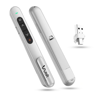 AIWaft Laser Pointer Presentation Clicker USB & Type-C 2-in-1 Wireless Presenter, 2.4GHz RF Remote for PowerPoint PPT, Keynote, Mac, PC & Laptop with Hyperlink & Volume Control (White)