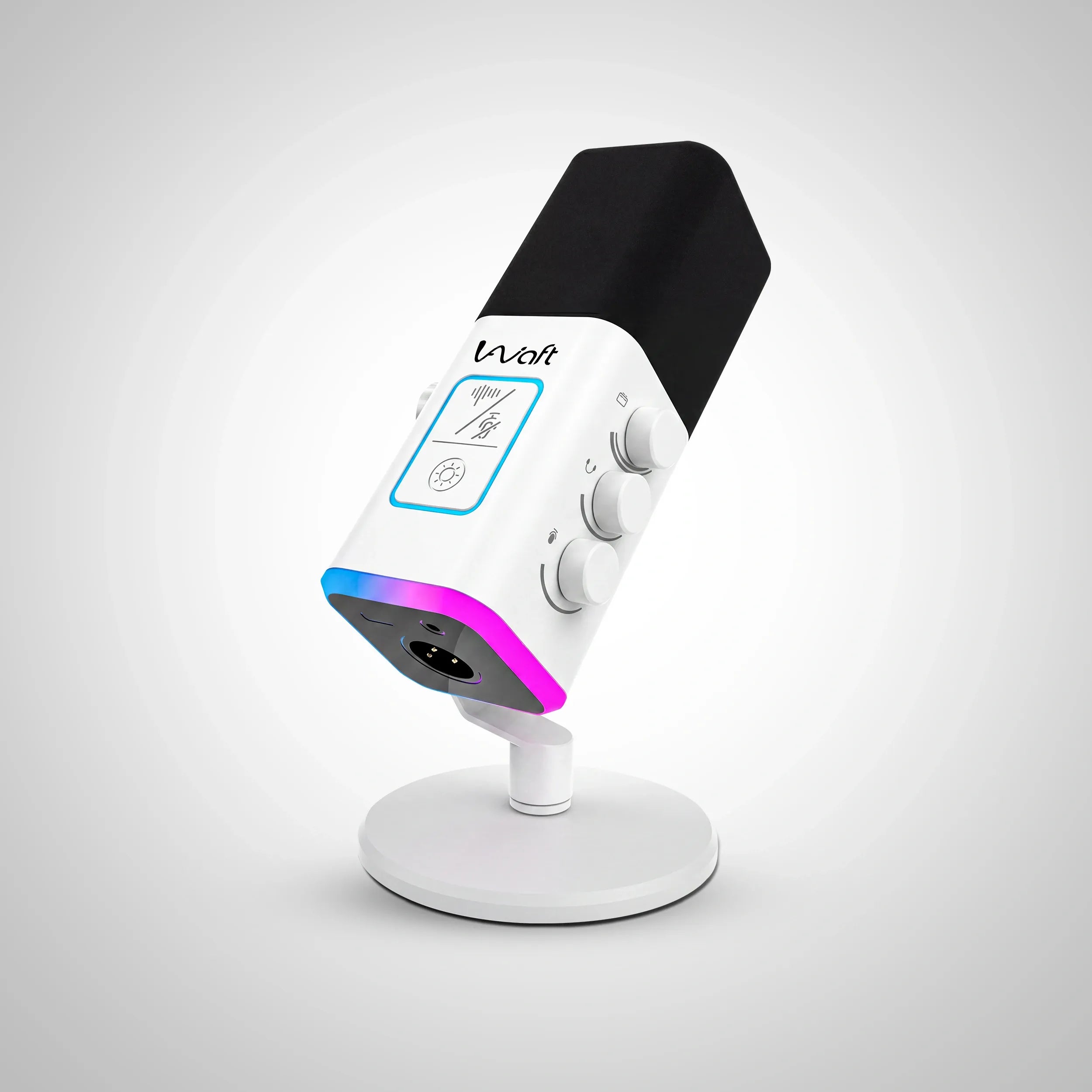 AIWaft USB/XLR Dynamic Microphone with RGB Lighting, Noise Reduction, Real-Time Monitoring, Supercardioid Pickup Pattern, 48/96/192KHz Recording, Compatible with PC, Mac, Android, iPhone & Linux white