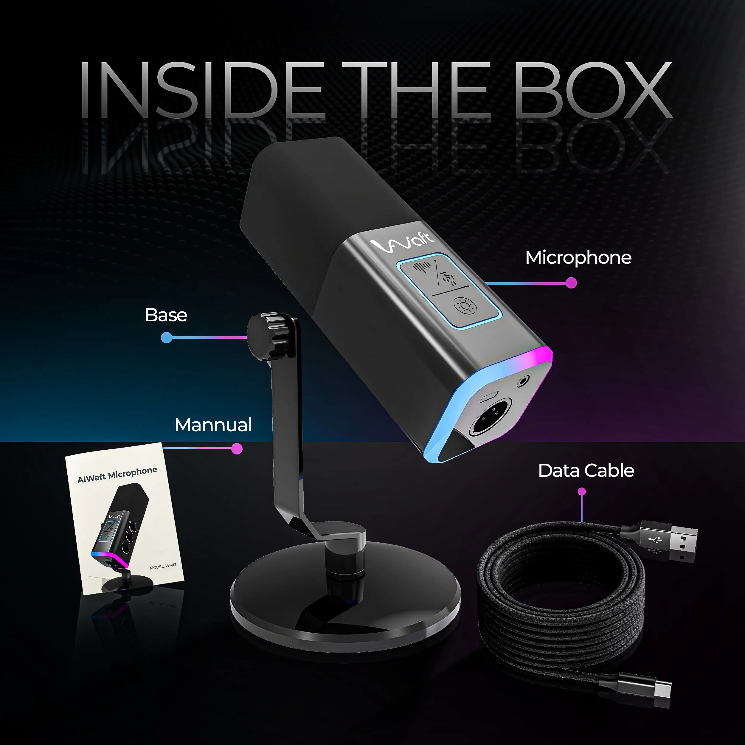 AIWaft USB XLR Dynamic Microphone front image (Black)