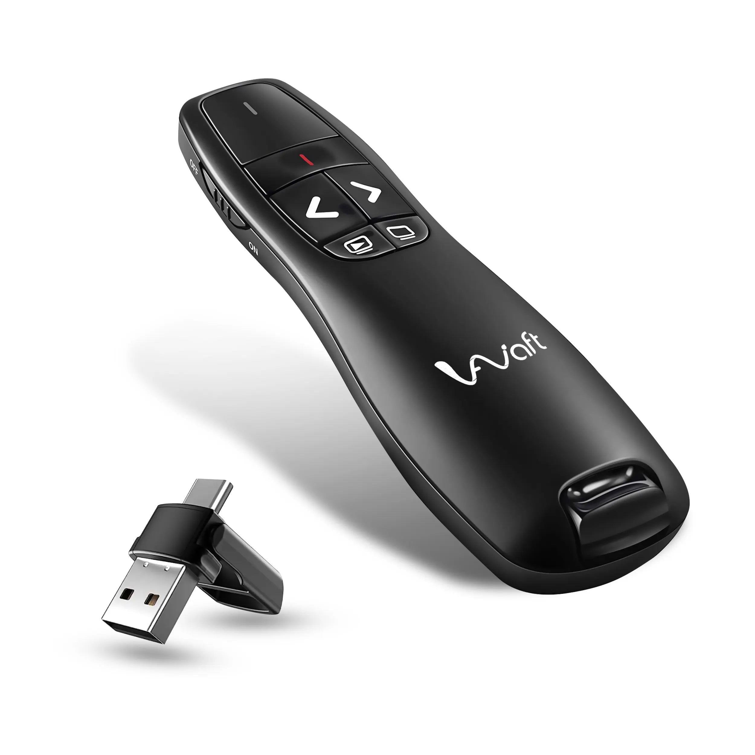 AIWaft Wireless Presentation Clicker with Laser Pointer, USB Type-A & Type-C Dual Receiver PPT Remote, 2.4GHz Wireless Presenter for PowerPoint, Keynote, MacBook, Laptop, Tablet