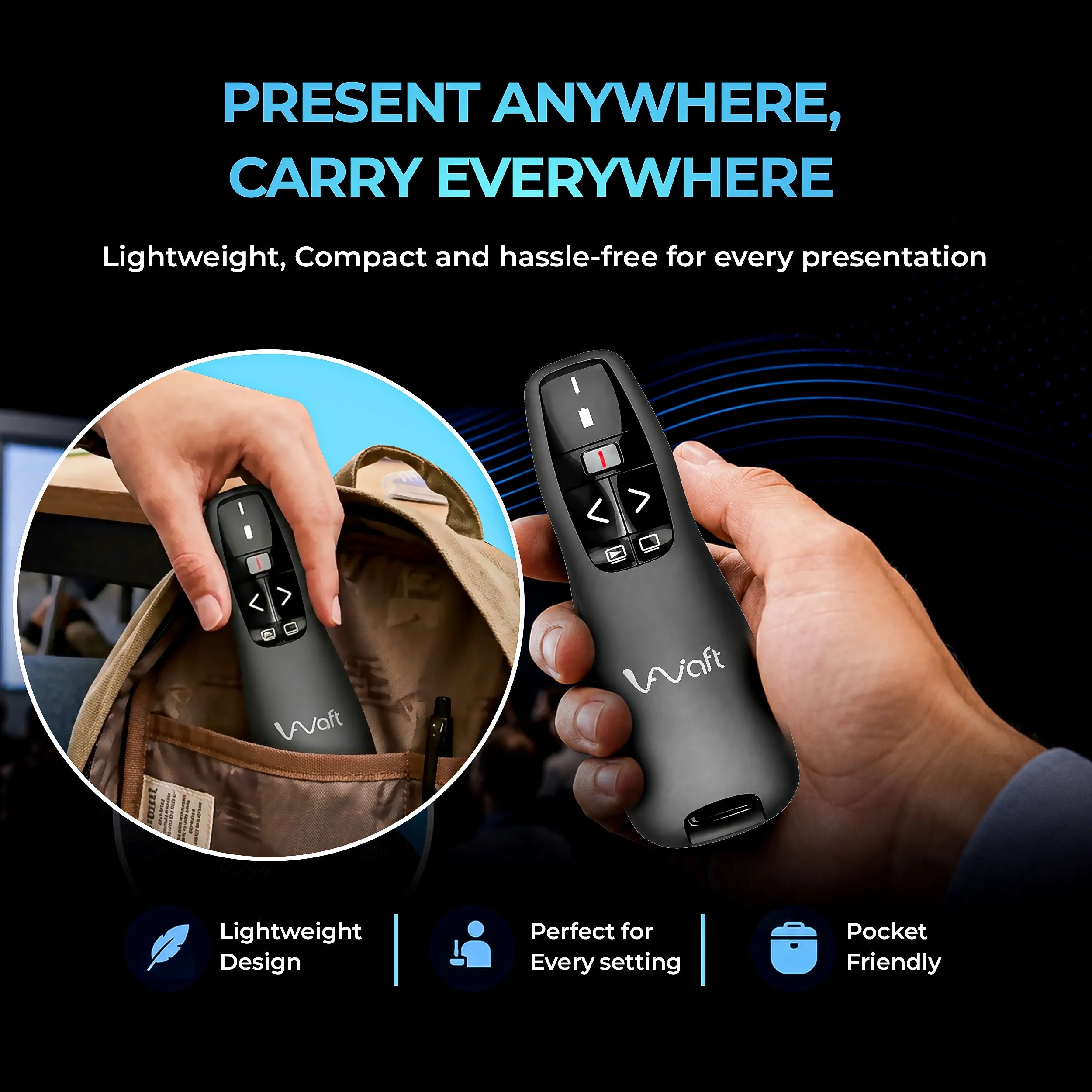 AIWaft Wireless Presentation Clicker with Laser Pointer, USB Type-A & Type-C Dual Receiver PPT Remote, 2.4GHz Wireless Presenter for PowerPoint, Keynote, MacBook, Laptop, Tablet