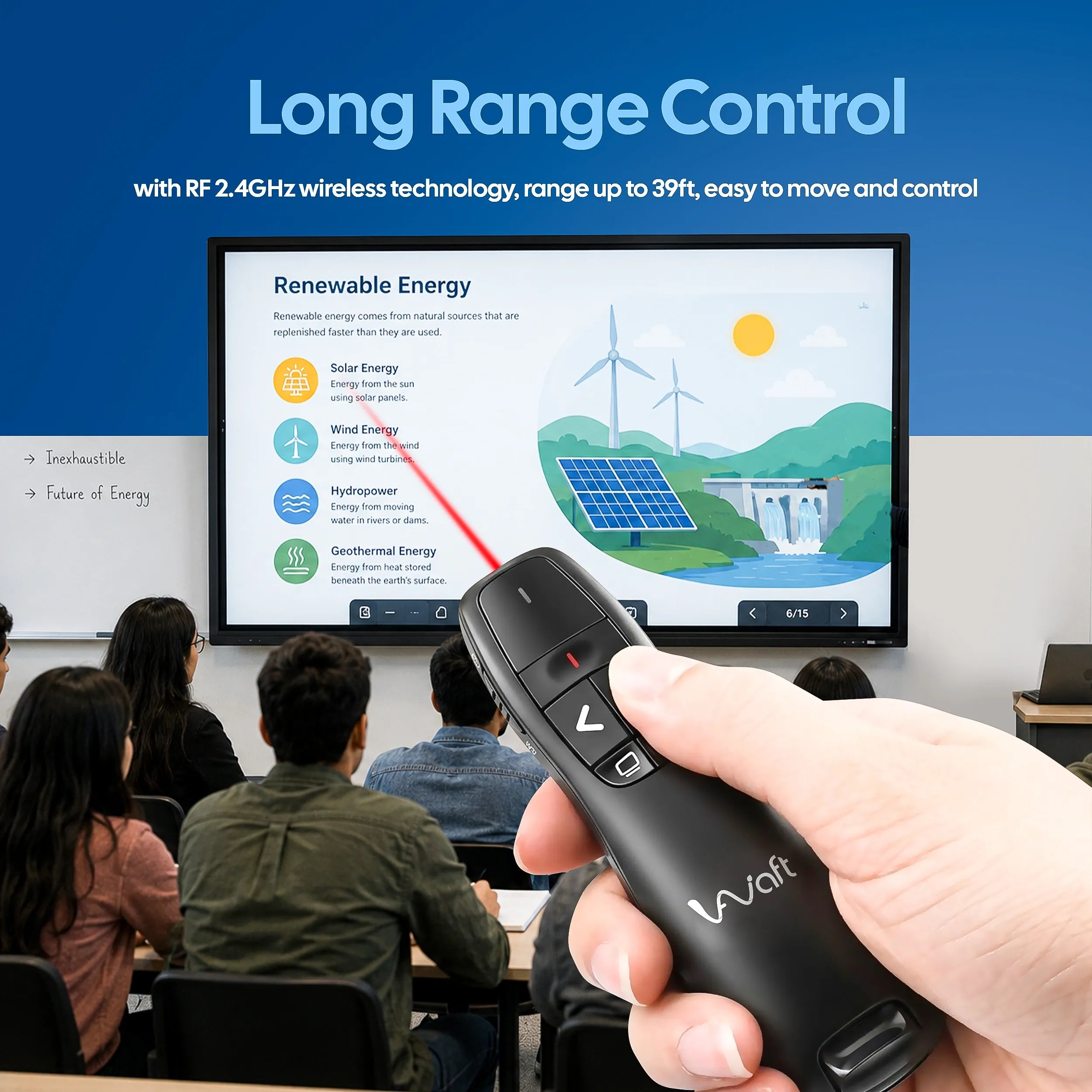 AIWaft Wireless Presentation Clicker with Laser Pointer, USB Type-A Remote Control for PowerPoint, Keynote, Windows PC Laptop, Slide Changer for Meetings & Teaching