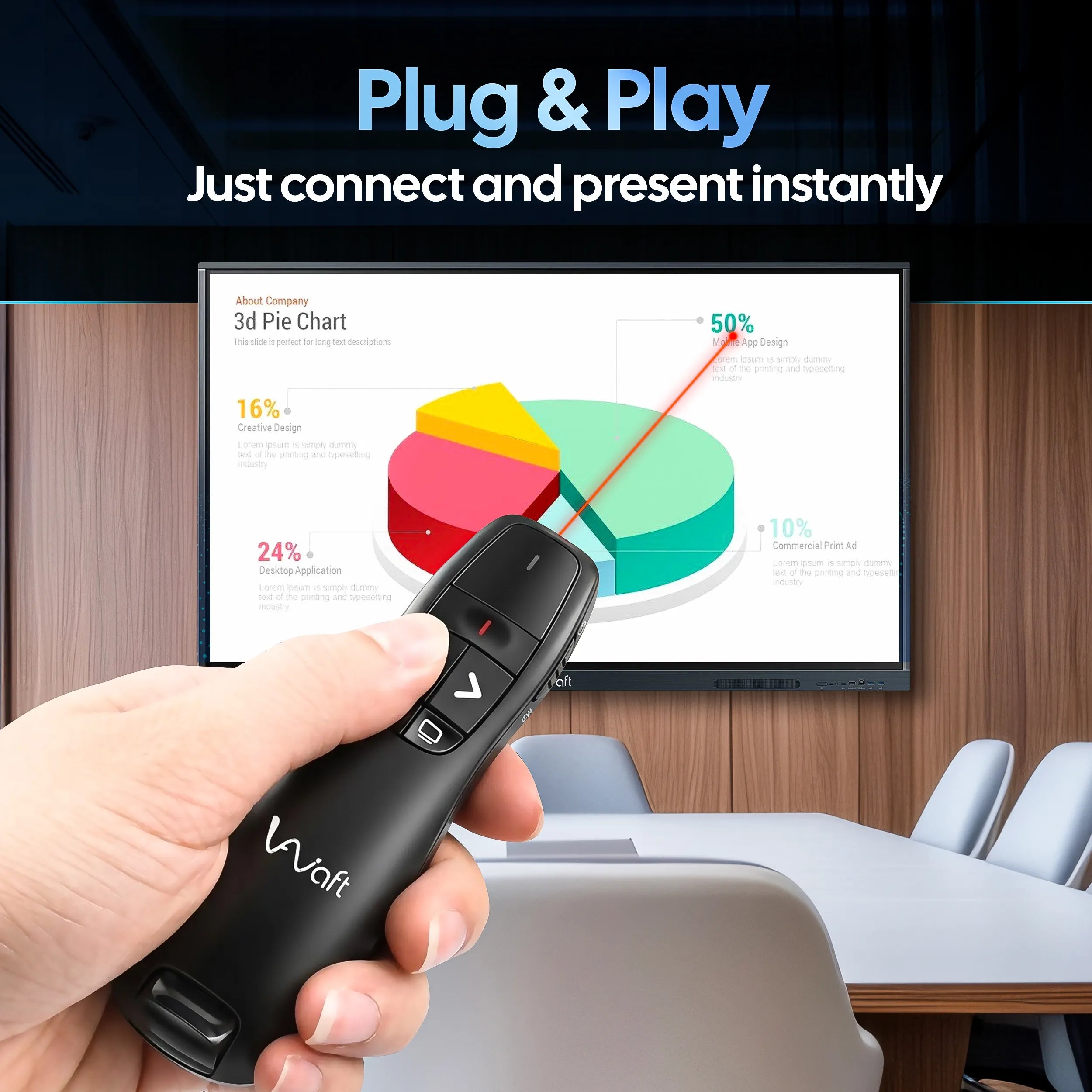 AIWaft Wireless Presentation Clicker with Laser Pointer, USB Type-A Remote Control for PowerPoint, Keynote, Windows PC Laptop, Slide Changer for Meetings & Teaching
