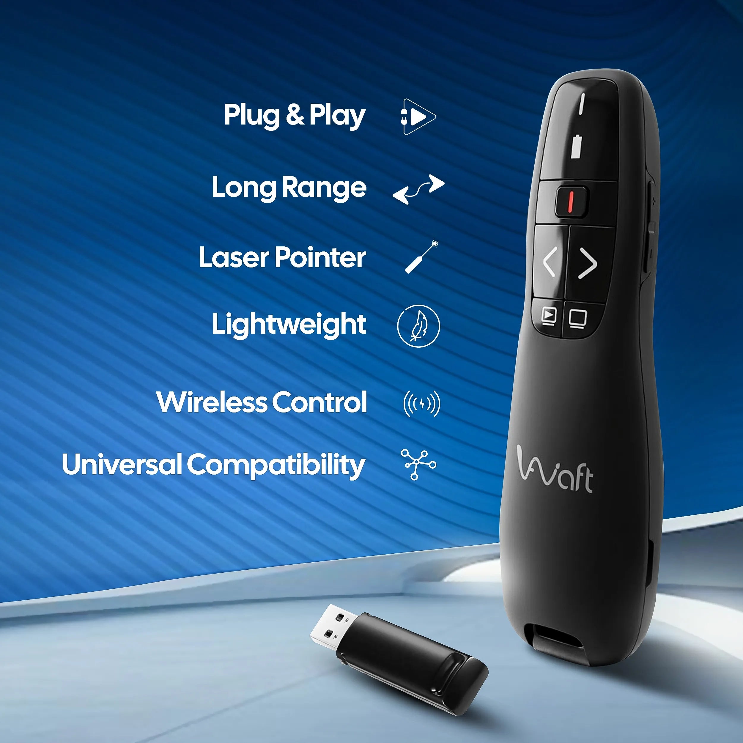 AIWaft Wireless Presentation Clicker with Laser Pointer, USB Type-A Remote Control for PowerPoint, Keynote, Windows PC Laptop, Slide Changer for Meetings & Teaching