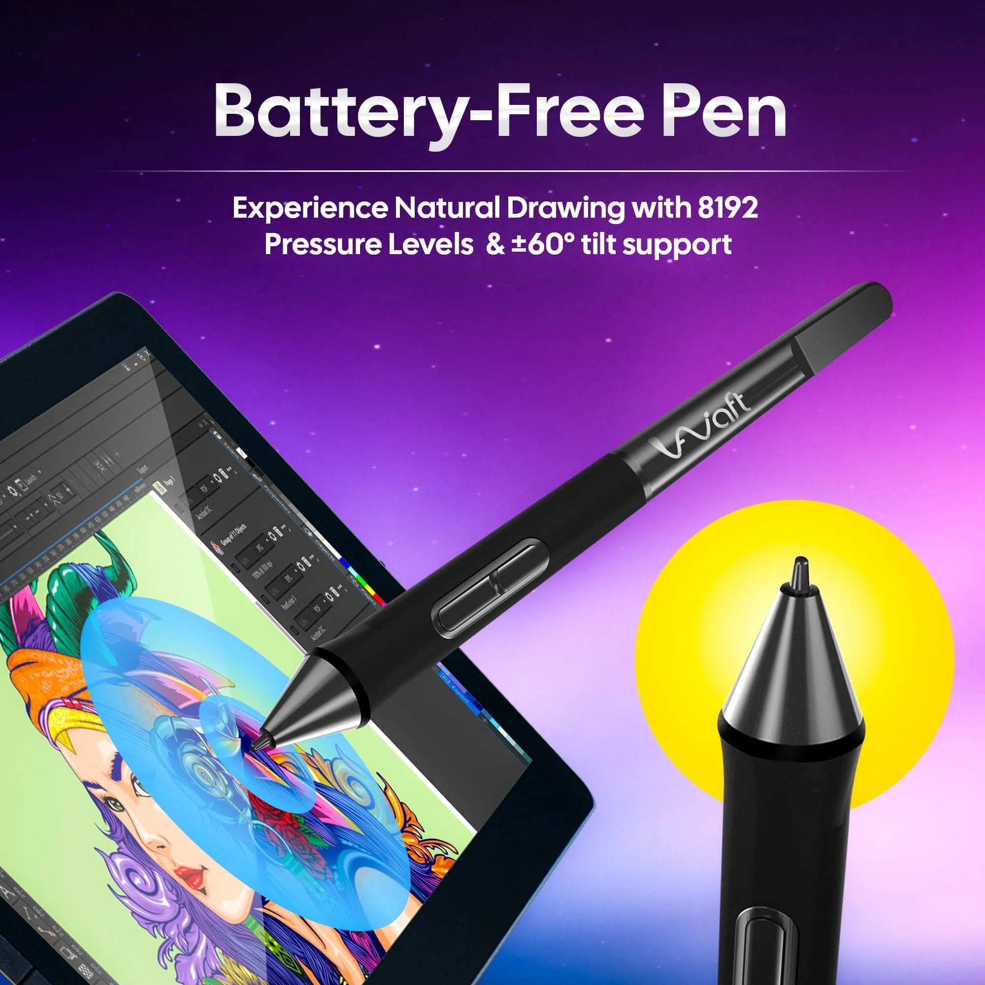 AIWaft Display Pentab – Best Drawing Tablet with Pen | HD Display, Pressure Sensitivity, Ultra-Responsive Stylus | Ideal for Art, Teaching & Students