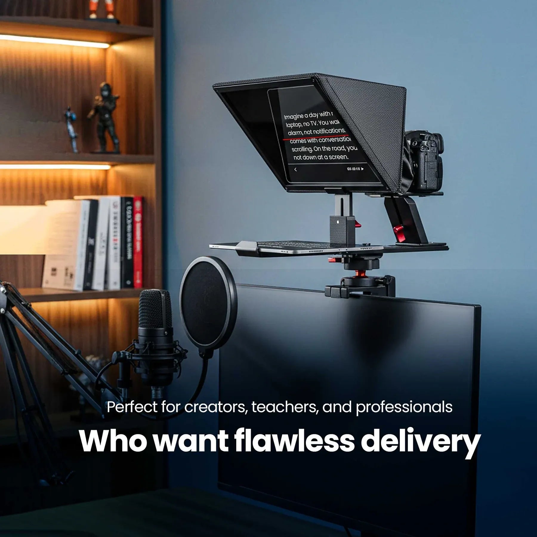 AIWaft ALWT12XS 12.9 Inch Professional Teleprompter with Bluetooth Remote & 70/30 Beam Splitter Glass for DSLR, Mirrorless Camera, iPad & Smartphone Video Recording