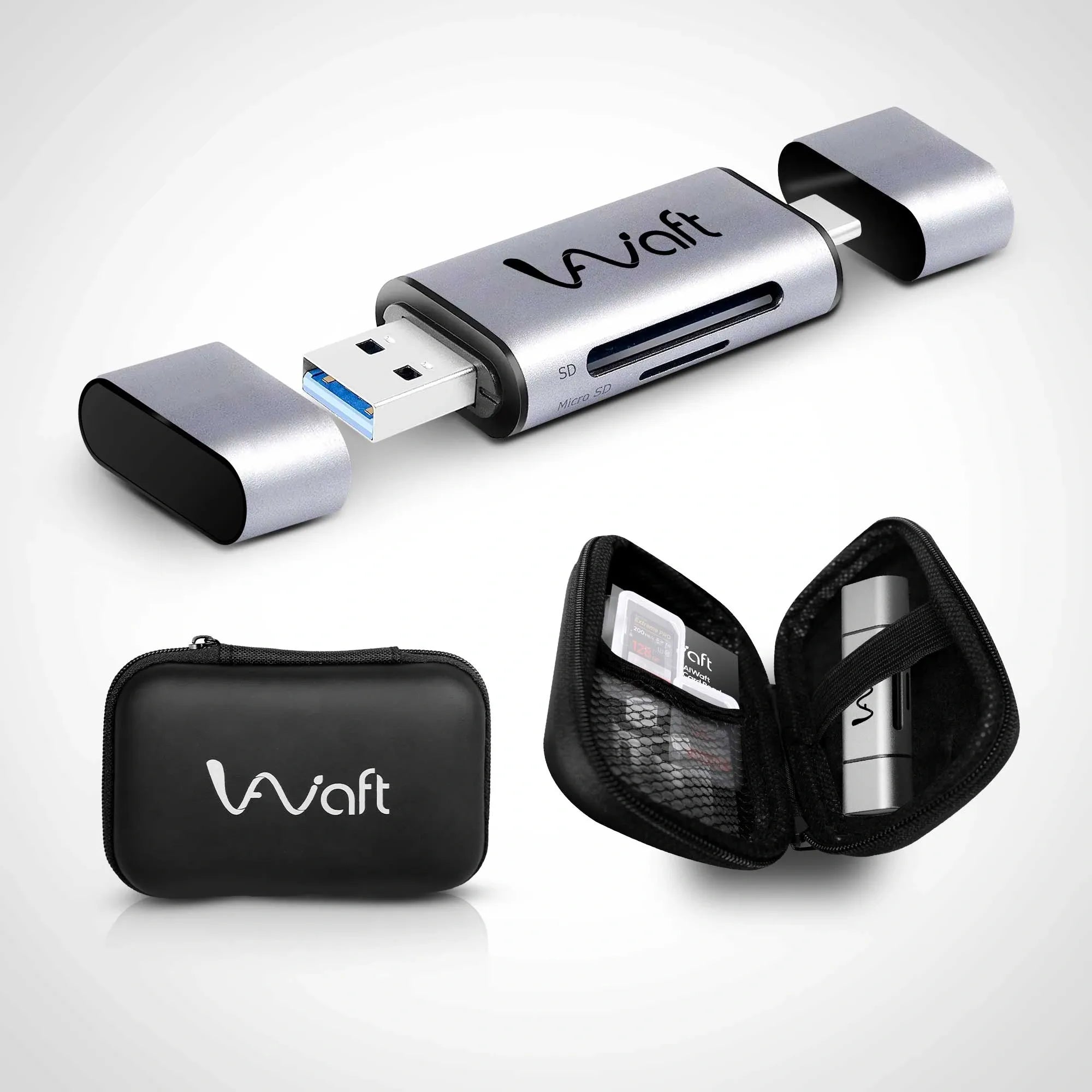 AIWaft High-Speed 2-in-1 Card Reader | USB 3.0 | LED Display | Up to 5 Gbps Transfer | Supports SD/TF/SDXC Cards | For Windows, macOS & Type-C Devices