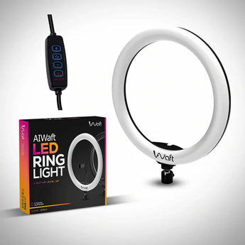 AIWaft 13-Inch Ring Light with Tripod Stand & Phone Holder | 2700K-6500K Dimmable LED | 15W USB Powered | 10-100% Brightness Control | 84 White & 84 Yellow Beads
