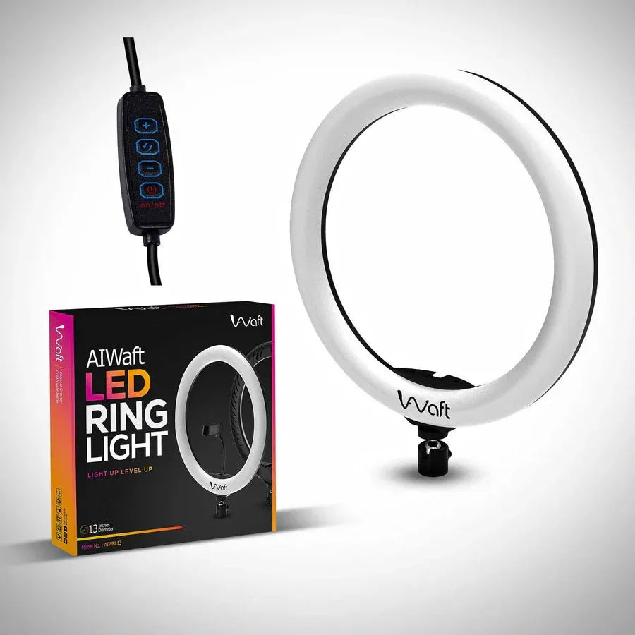 AIWaft 13-Inch Ring Light with Tripod Stand & Phone Holder | 2700K-6500K Dimmable LED | 15W USB Powered | 10-100% Brightness Control | 84 White & 84 Yellow Beads