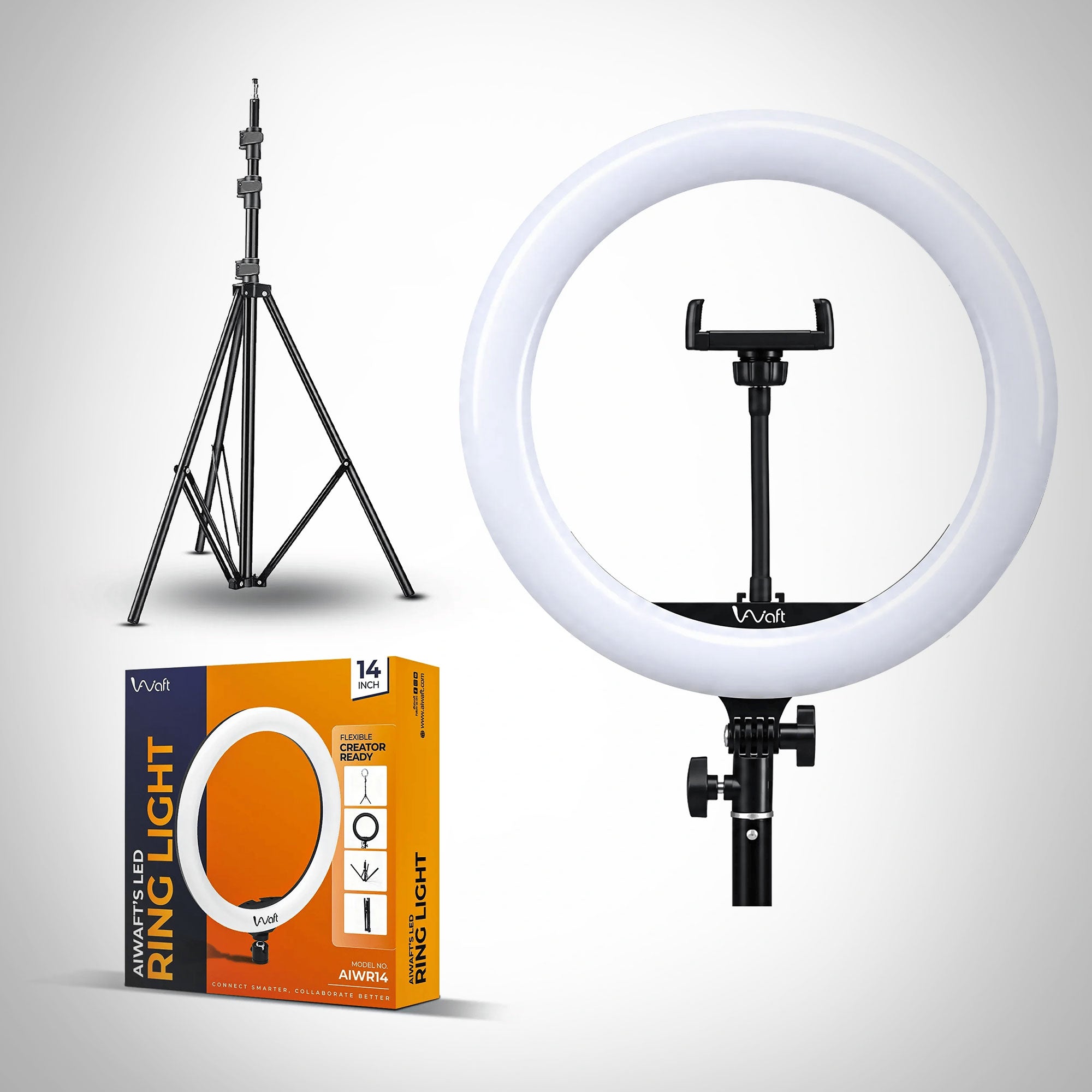 AIWaft 14 inch ring light with stand | ring light for phone with holder | 45W Dimmable LED with 3 Lighting Modes (Cold/Warm/Neutral White) | Remote & Knob Control| 480 LED Beads | 3m Cable | Carry Bag