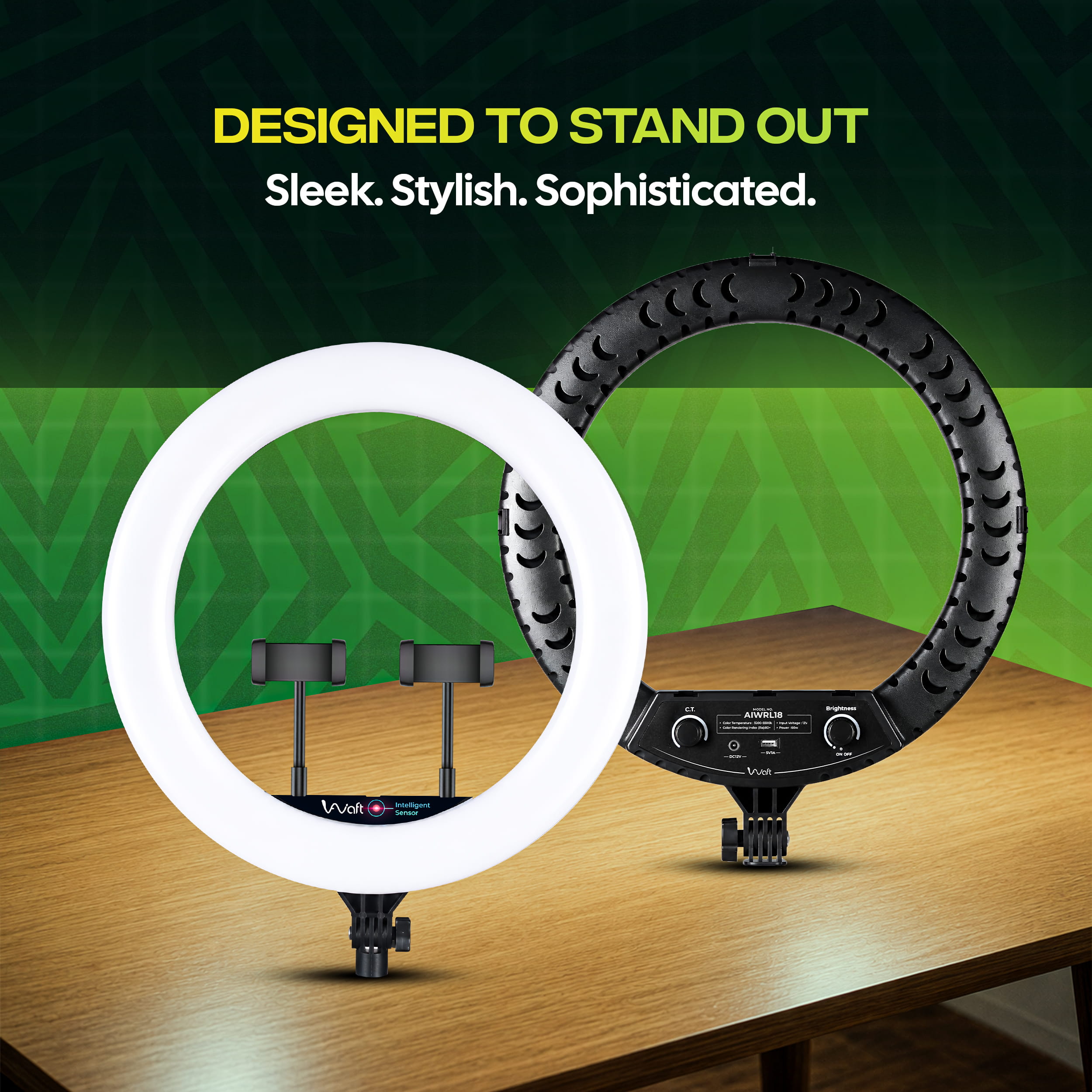 AIWaft 18-Inch Ring Light with Stand & Phone Holder for YouTube, Makeup & Video Shoots