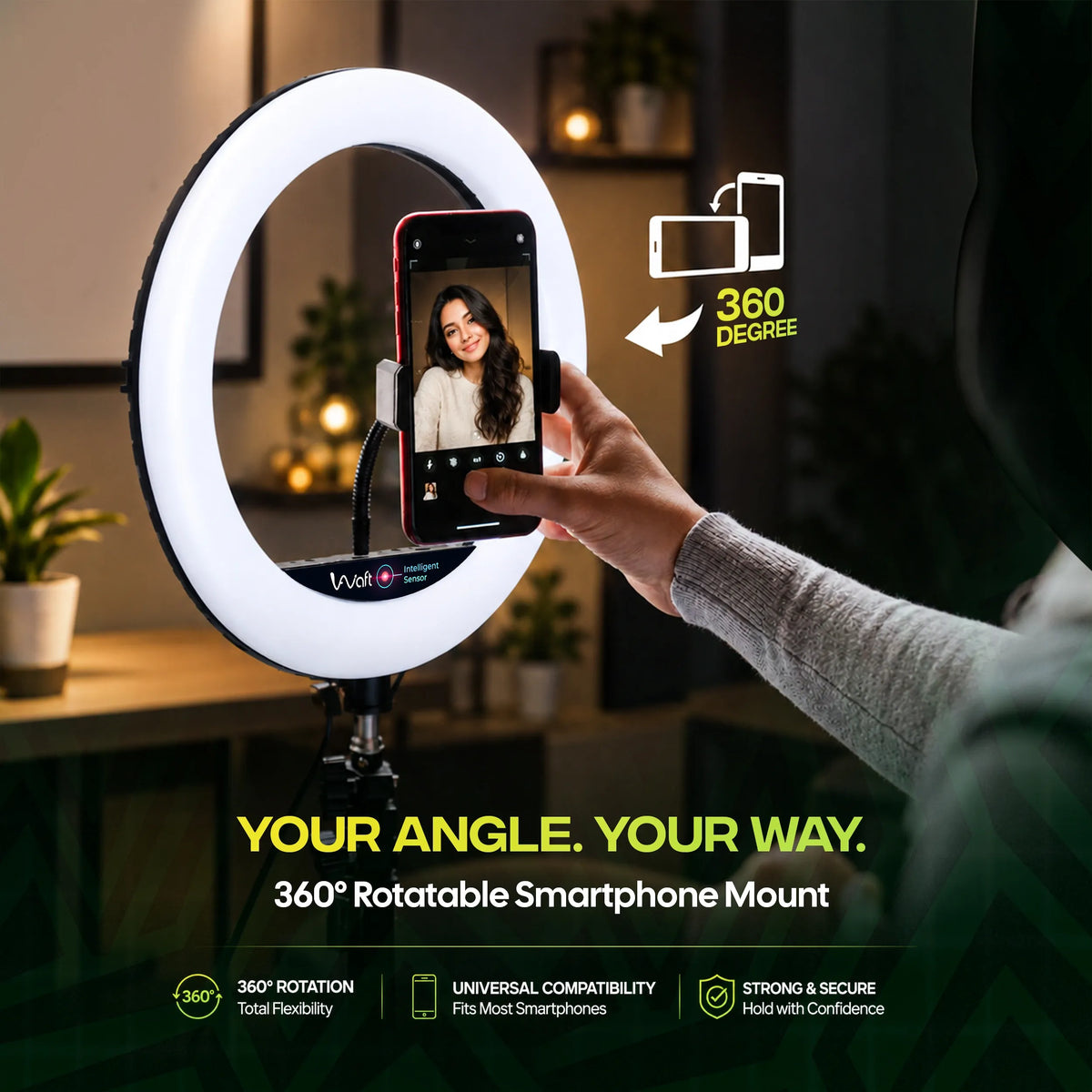 AIWaft 18-Inch Ring Light with Stand & Phone Holder for YouTube, Makeup & Video Shoots