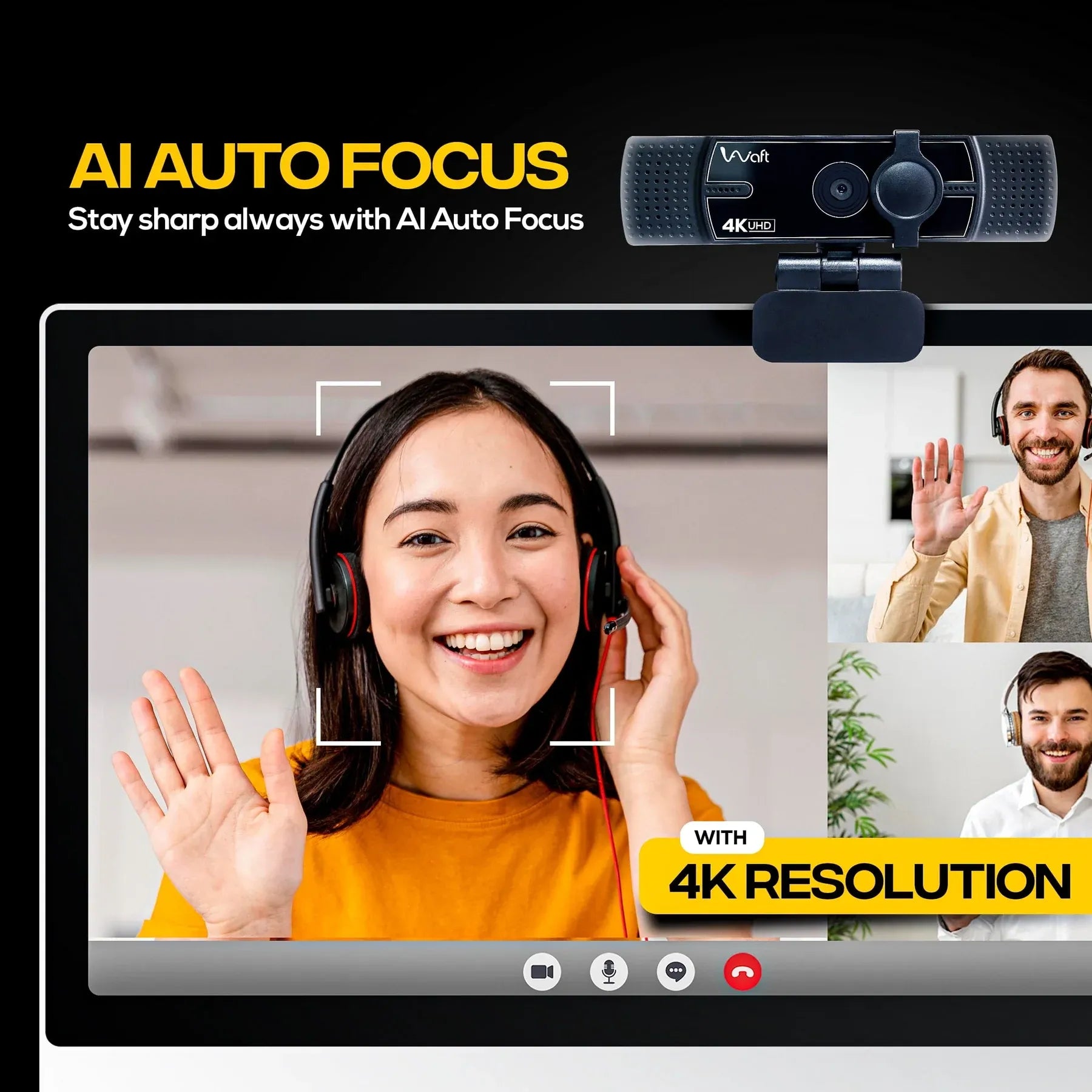 AIWAFT 4K VEOαCAM with AI Auto Focus, Dual Mic & EPTZ for Streaming, Zoom & Video Conferencing.