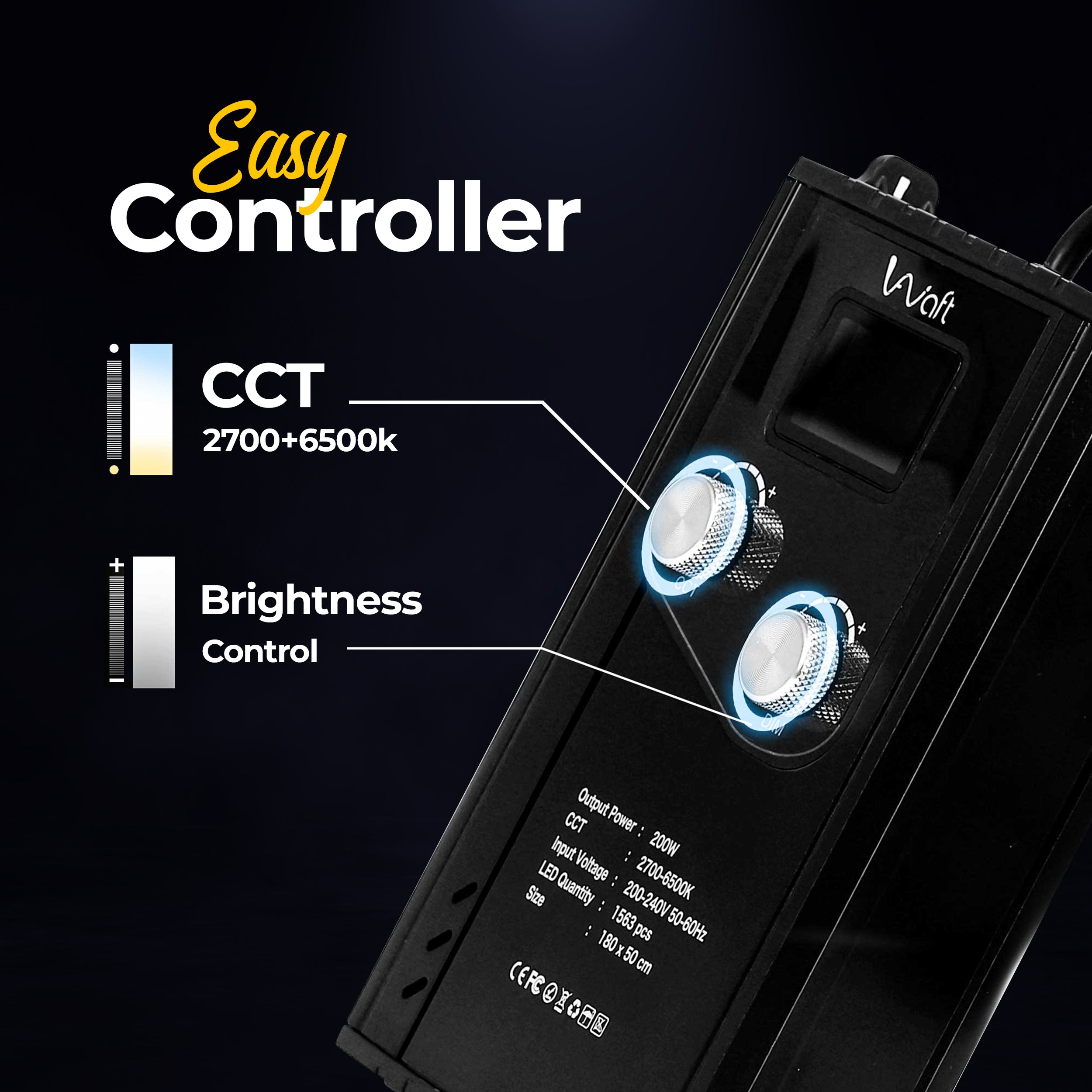 AIWaft LED Lower Fabric Light | Triple Control via App, Remote & Controller | 3 Color Modes | Bottom Glow | Perfect for Studios, Shoots & Creative Spaces