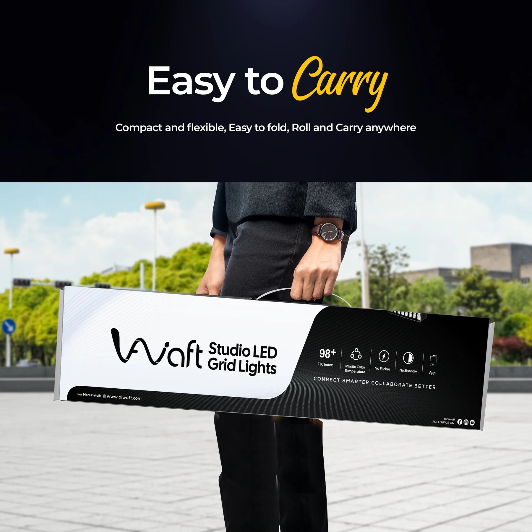 AIWaft Smart Fabric LED Light | Triple Control via App, Remote & Controller | 3 Color Modes | Top Glow | Perfect for Studios, Shoots & Creative Spaces