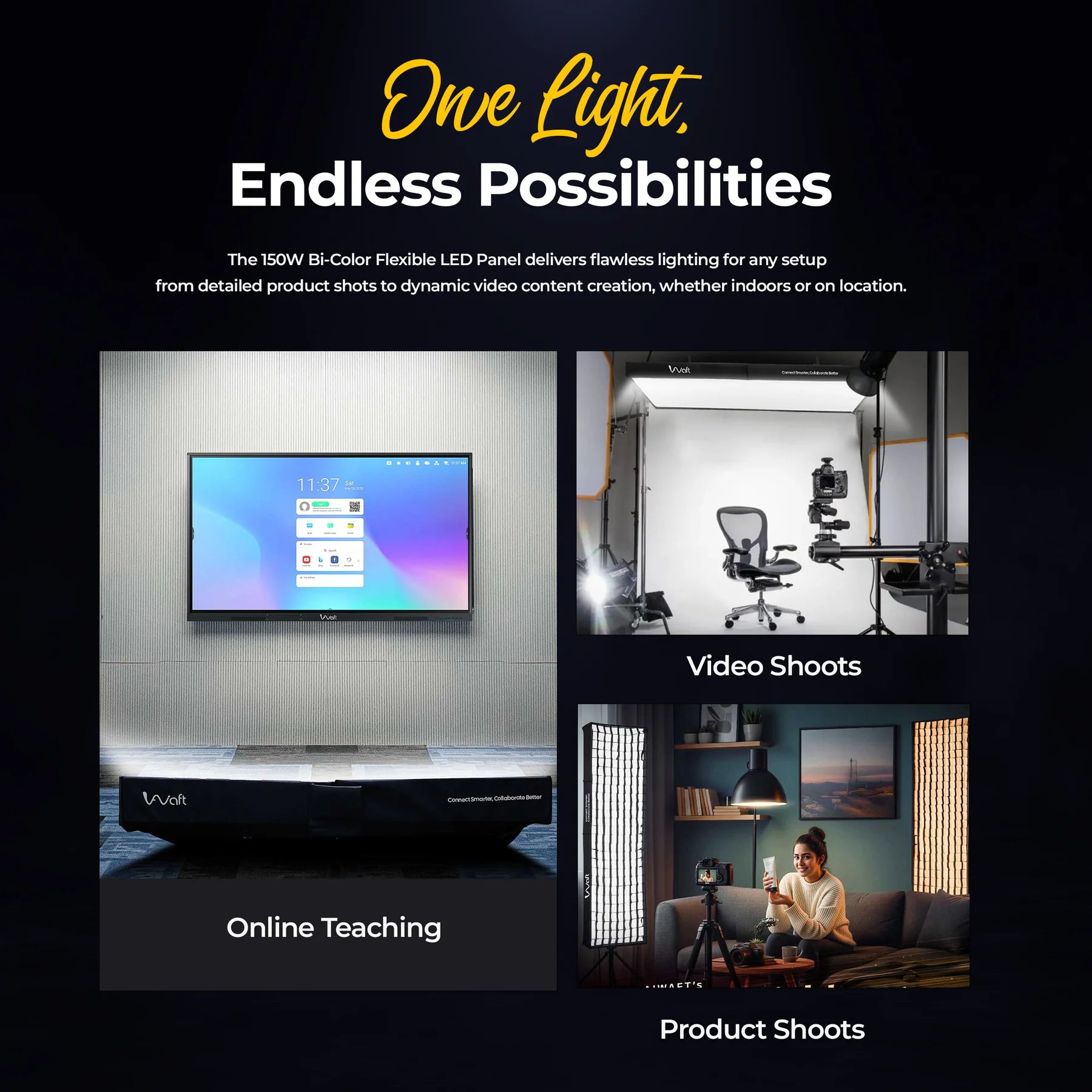 AIWaft Smart Fabric LED Light | Triple Control via App, Remote & Controller | 3 Color Modes | Top Glow | Perfect for Studios, Shoots & Creative Spaces