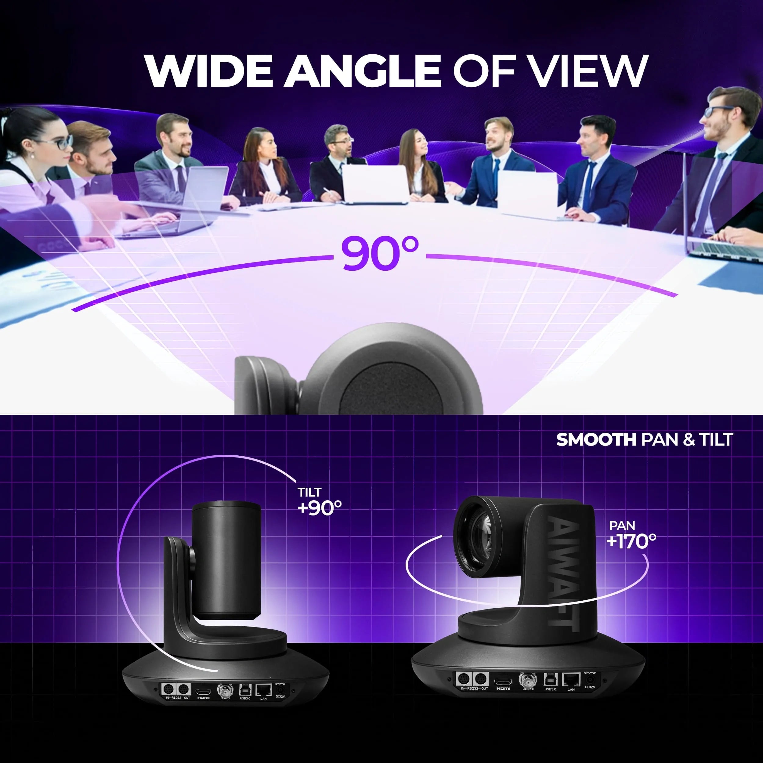 AIWaft 4K PTZ Pro Lens Camera 12X Optical Zoom with HDMI, SDI, USB IP for Online Teaching & Live Streaming