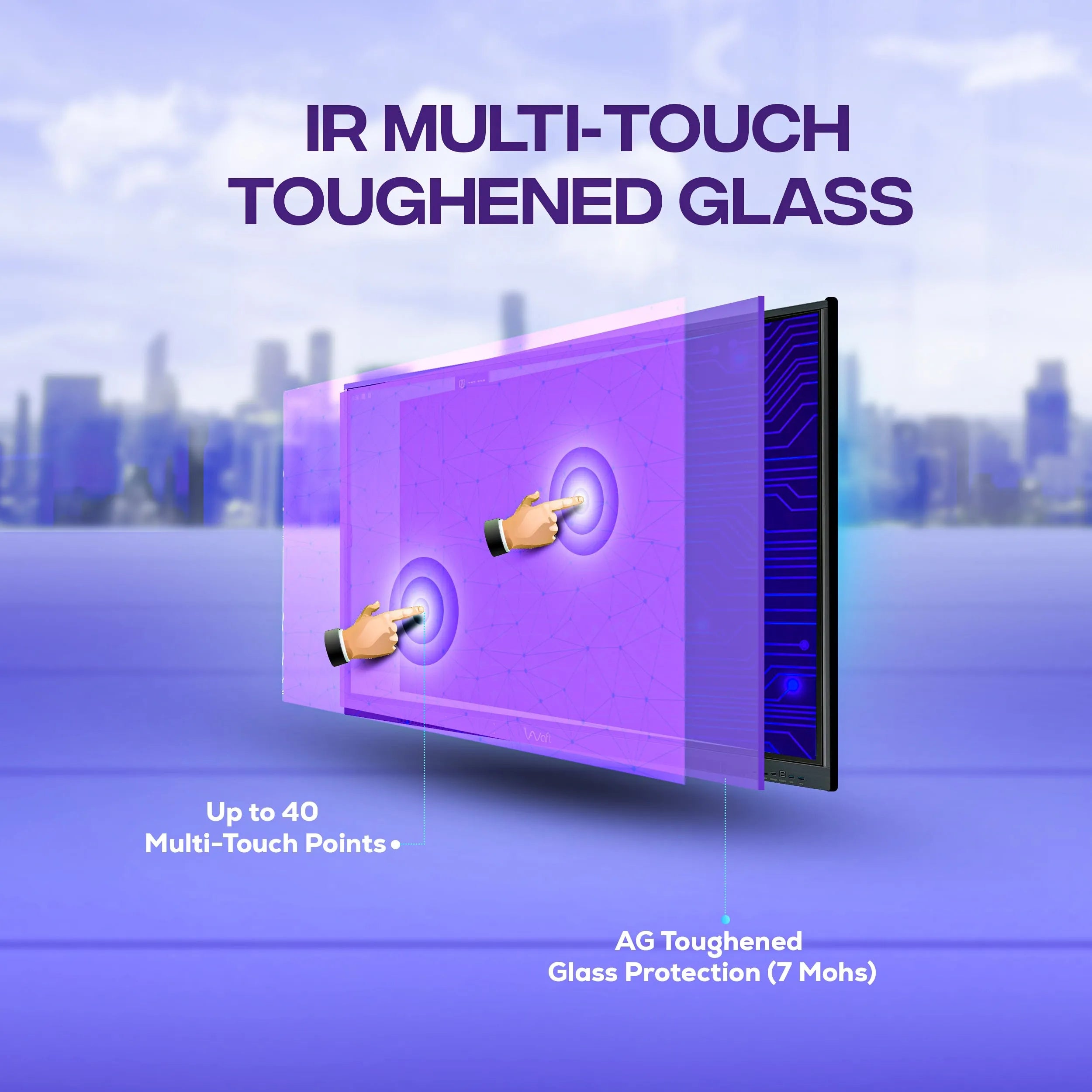 AIWaft Turbo AI 75 Inch 4K Interactive Flat Panel Smart Board with Upgradble to Android 16, 8GB RAM 128GB ROM, 50-Point Multi-Touch for Classroom & Teaching.