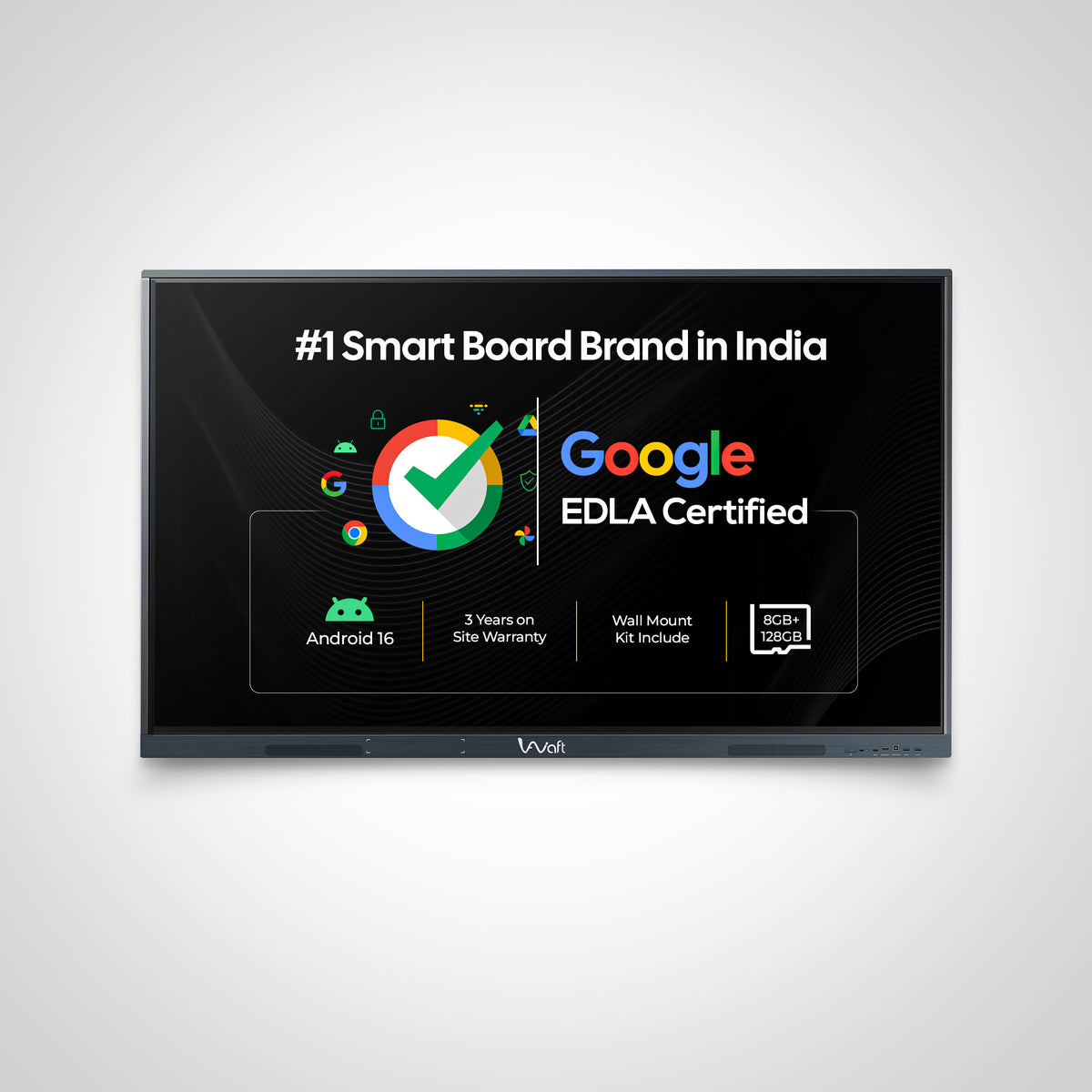 AIWaft Turbo Tab AI Interactive Flat Panel 75 Inch | 4K UHD Display | Android 16 | Google EDLA Certified | Octa-Core | 50-Point Touch | Interactive Smart Board for School & Office