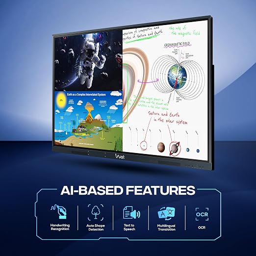 AIWaft Turbo Tab AI Interactive Flat Panel 75 Inch | 4K UHD Display | Android 16 | Google EDLA Certified | Octa-Core | 50-Point Touch | Interactive Smart Board for School & Office