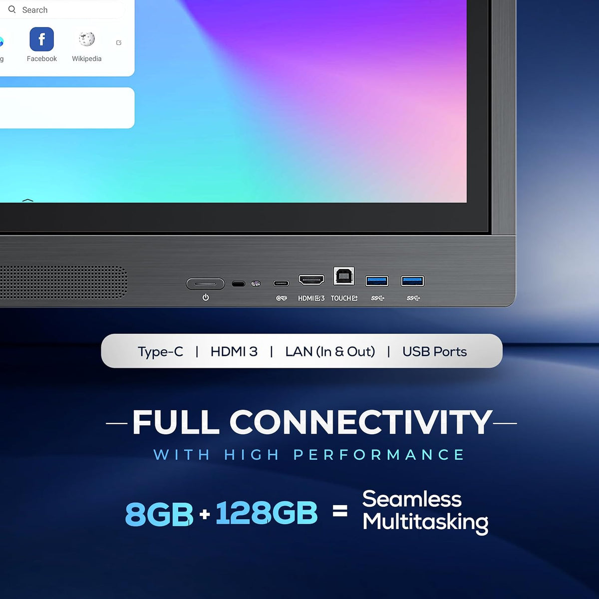 AIWaft Turbo Tab AI Interactive Flat Panel 75 Inch | 4K UHD Display | Android 16 | Google EDLA Certified | Octa-Core | 50-Point Touch | Interactive Smart Board for School & Office