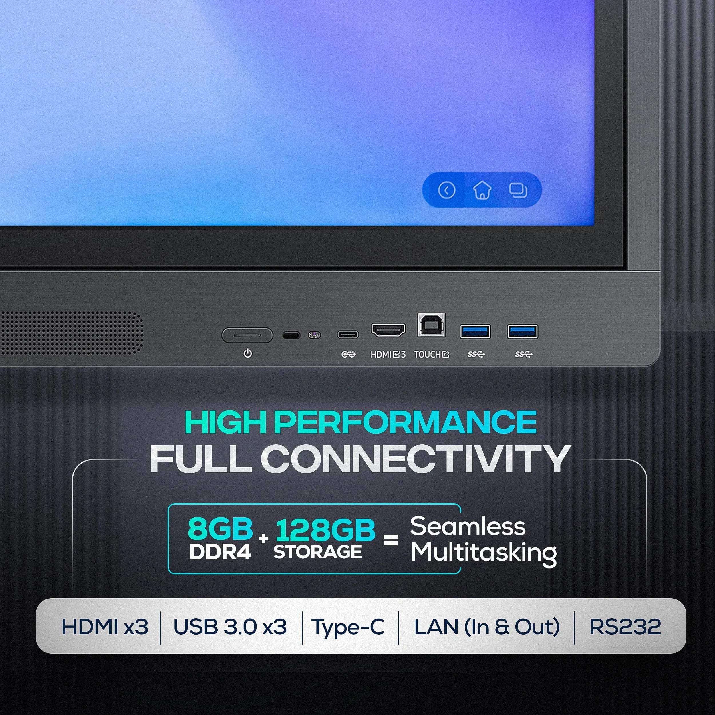 AIWaft Turbo Tab – 4K Interactive Flat Panel | Smart Digital Board for Teaching, Classrooms & Online Learning | Android 14, Multi-Touch