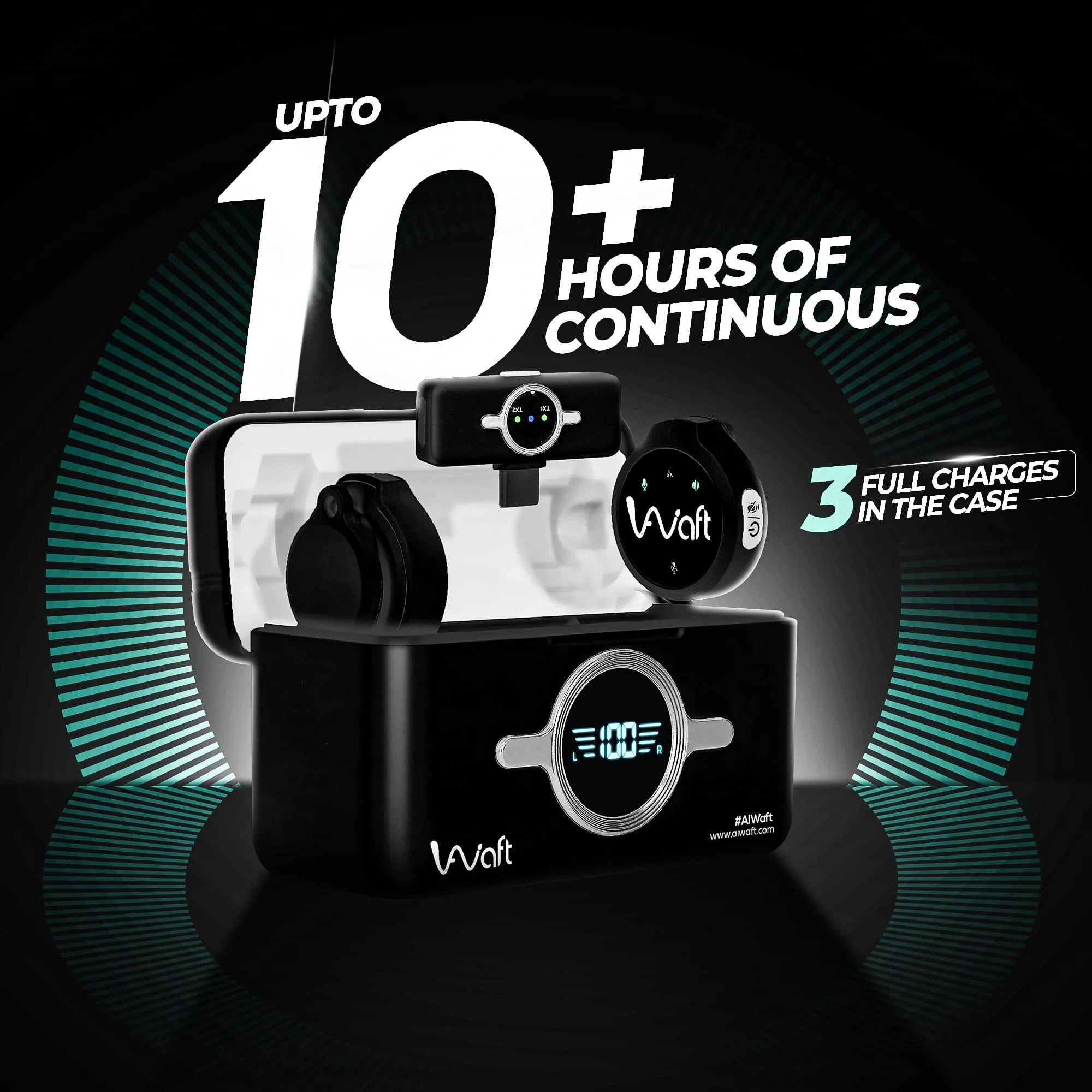 AIWaft Wireless Microphone | 48kHz/24bit Audio | Noise Reduction 2.0 | 100m Range | 10H Battery | Type-C Charging | For Smartphones