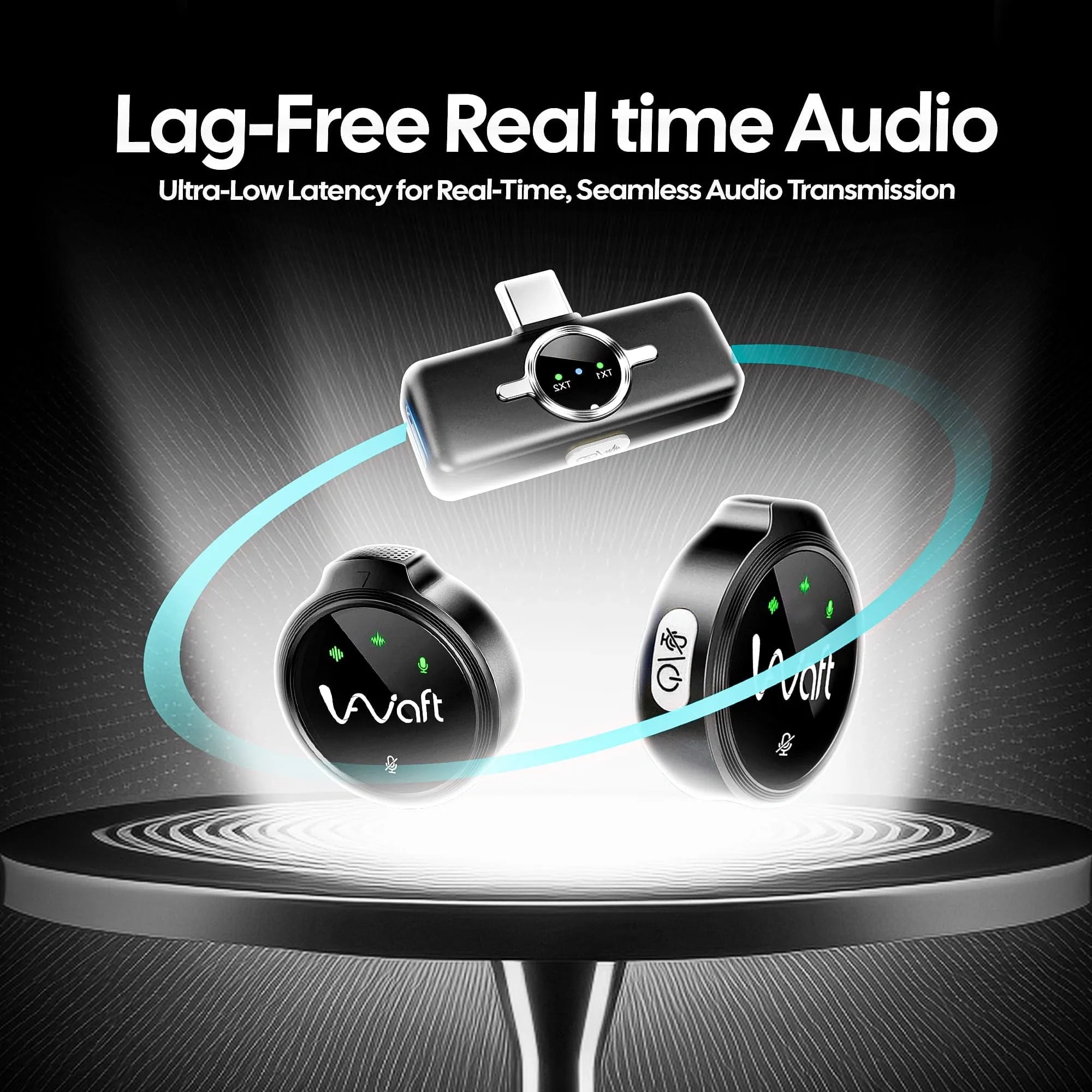 AIWaft Wireless Microphone | 48kHz/24bit Audio | Noise Reduction 2.0 | 100m Range | 10H Battery | Type-C Charging | For Smartphones