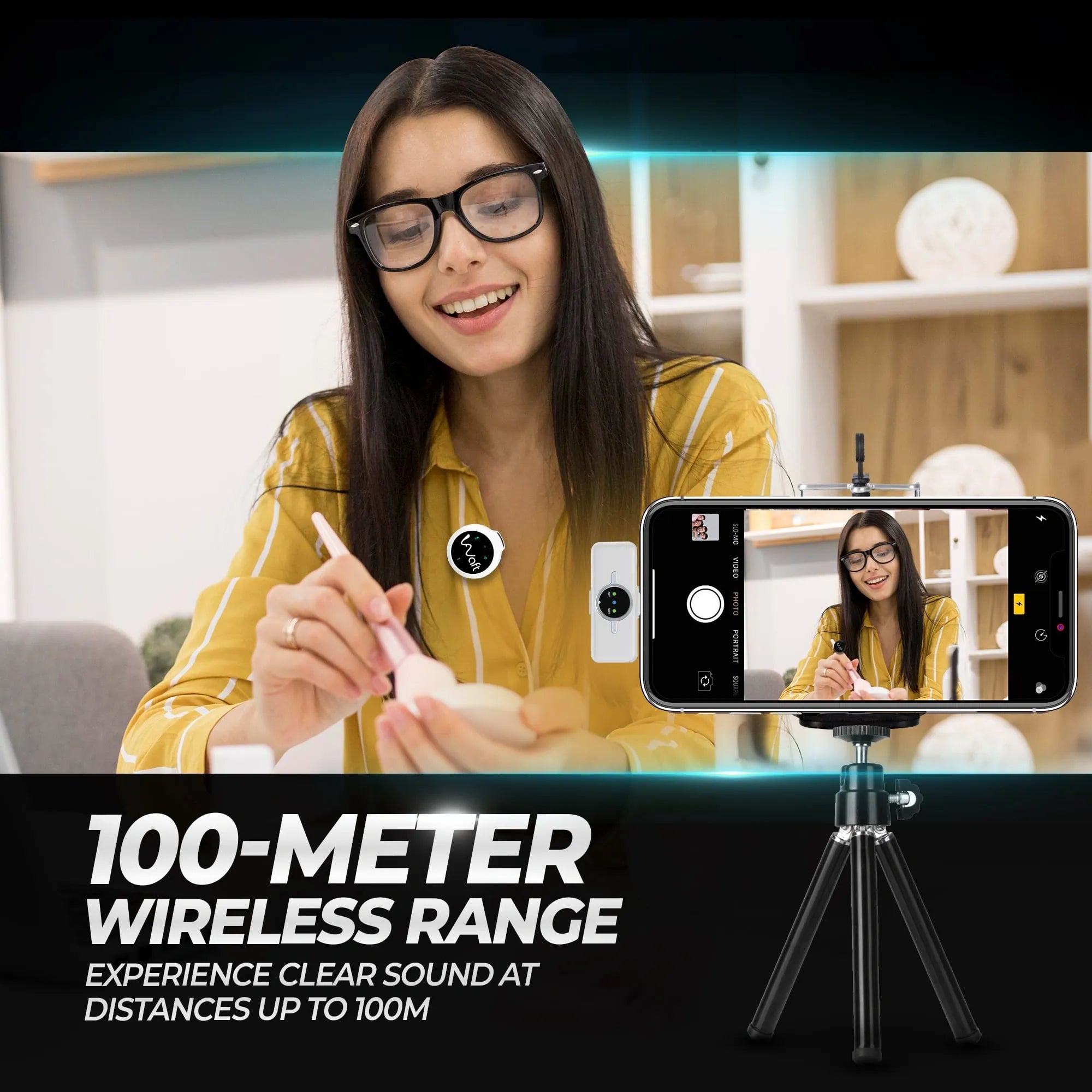 AIWaft Wireless Microphone | 48kHz/24bit Audio | Noise Reduction 2.0 | 100m Range | 10H Battery | Type-C Charging | For Smartphones