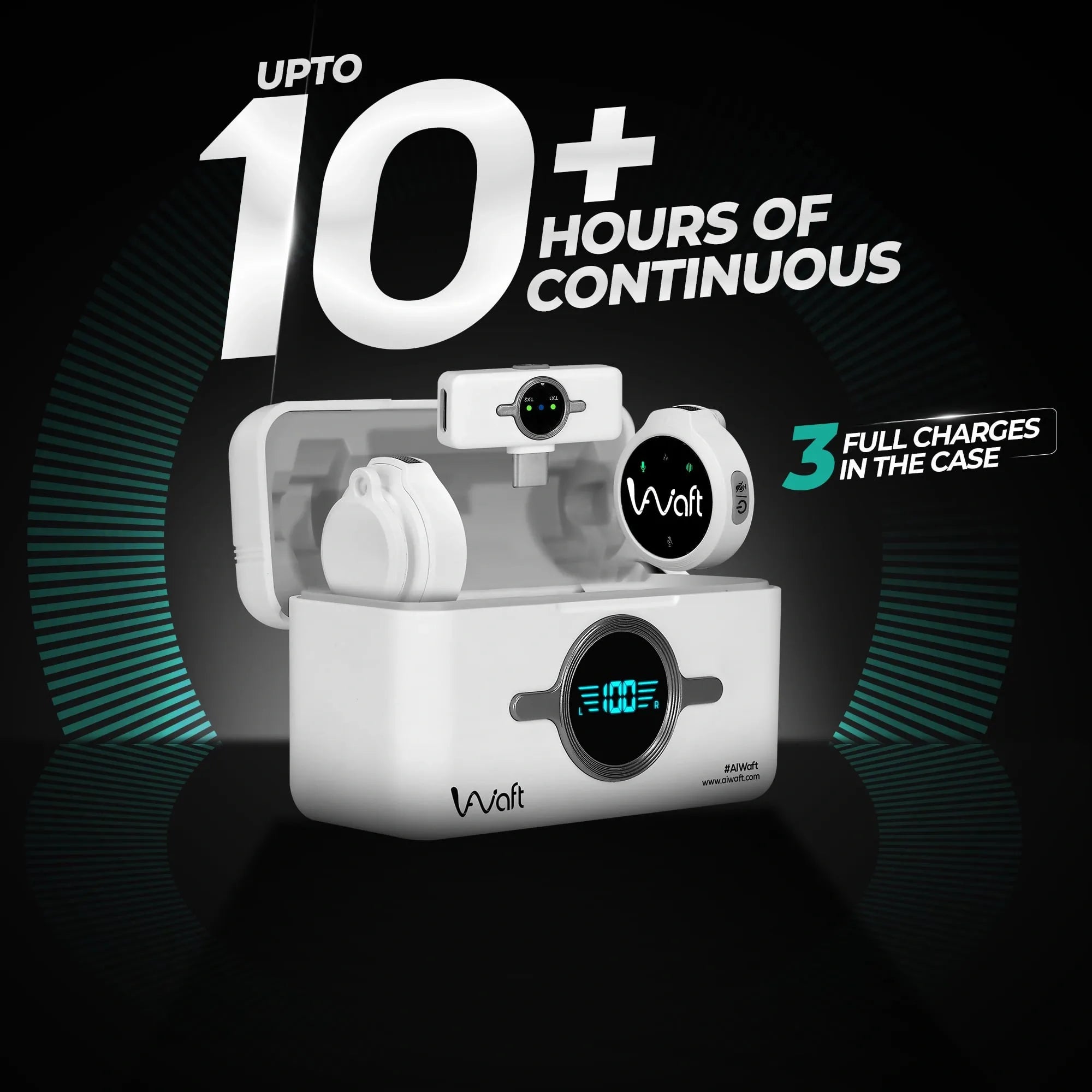 AIWaft Wireless Microphone | 48kHz/24bit Audio | Noise Reduction 2.0 | 100m Range | 10H Battery | Type-C Charging | For Smartphones