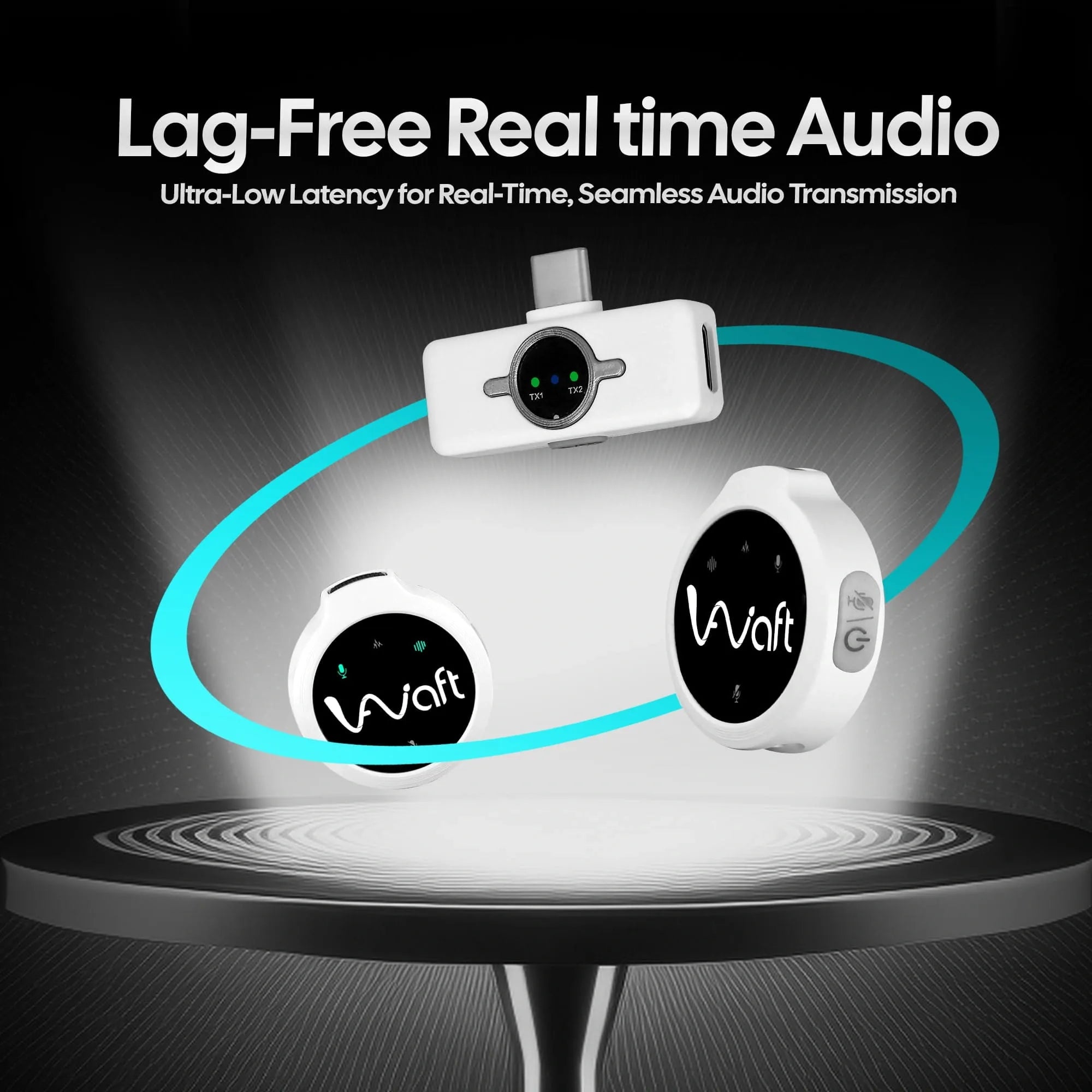 AIWaft Wireless Microphone | 48kHz/24bit Audio | Noise Reduction 2.0 | 100m Range | 10H Battery | Type-C Charging | For Smartphones