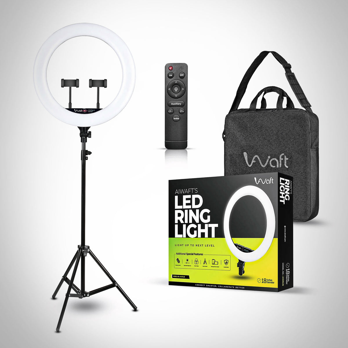 AIWaft 18-Inch Ring Light with Stand & Phone Holder for YouTube, Makeup & Video Shoots