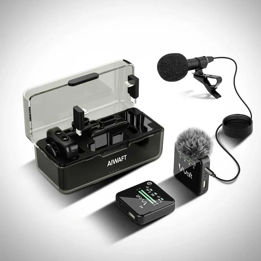 AIWaft Wireless Microphone with Noise Reduction | 100m Range, 48KHz Audio for YouTube, Vlogging & Recording